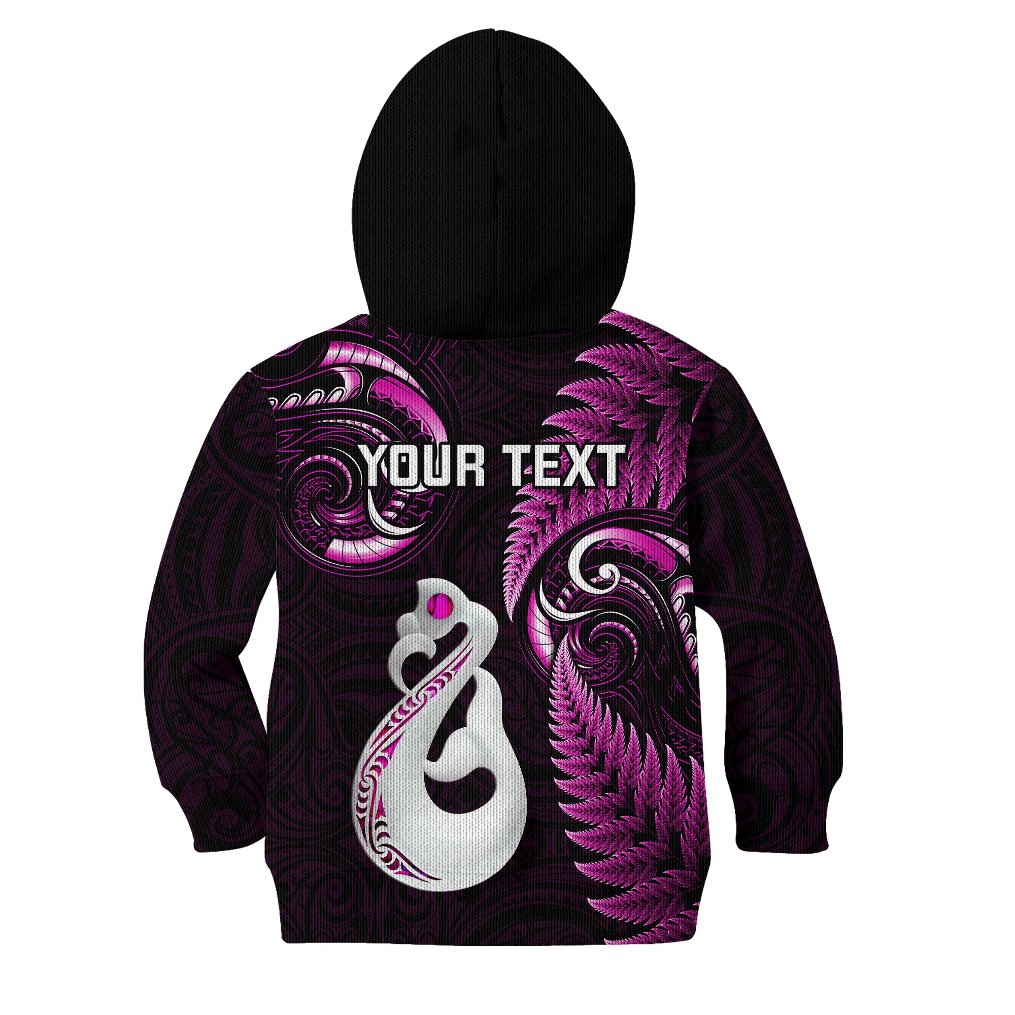 Personalised New Zealand Kid Hoodie Aotearoa Silver Fern With Manaia Maori Unique Pink - Vibe Hoodie Shop