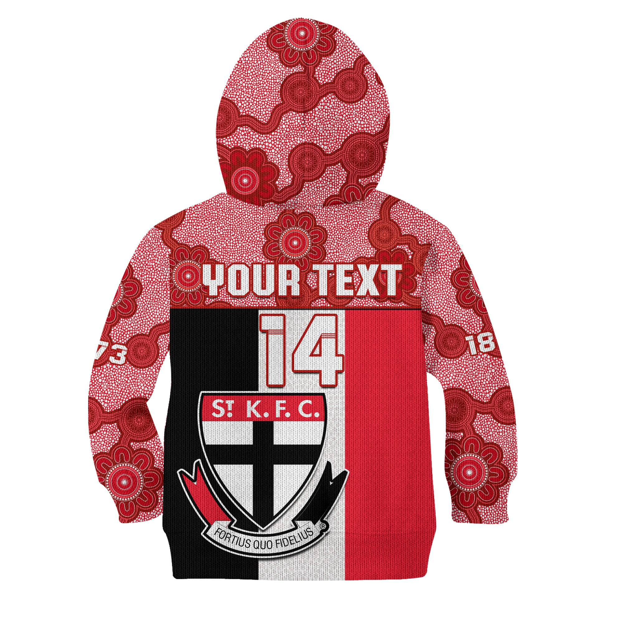 (Custom Text And Number) Saints Football Hoodie KID St Kilda 1873 Aboriginal Dot Painting - Vibe Hoodie Shop