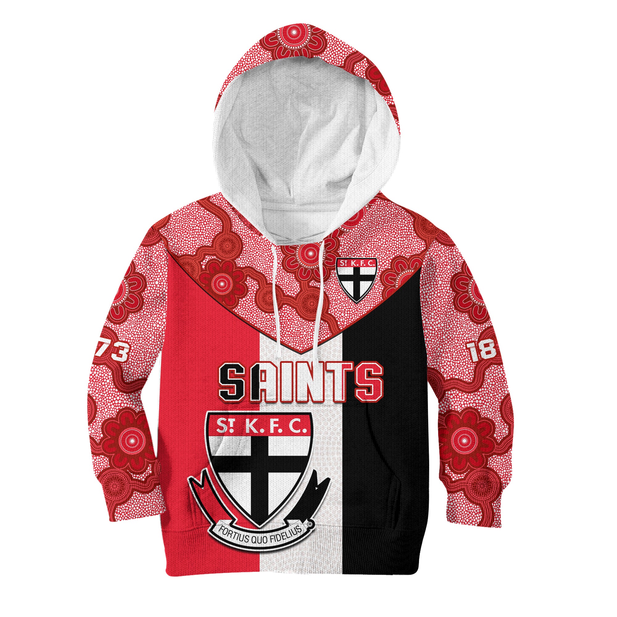 (Custom Text And Number) Saints Football Hoodie KID St Kilda 1873 Aboriginal Dot Painting - Vibe Hoodie Shop