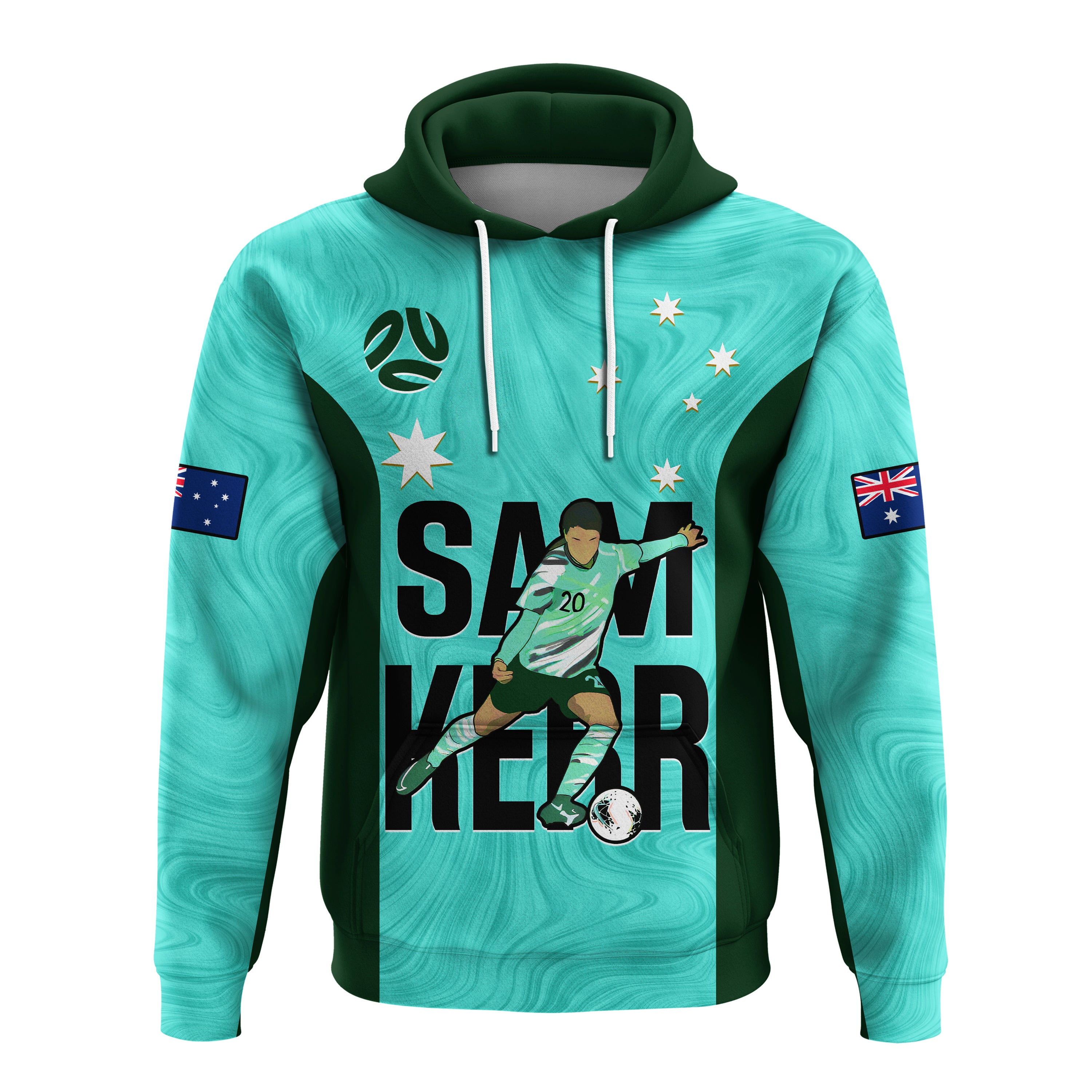 Custom Australia Soccer Hoodie Sam Kerr Matildas World Cup Turquoise - Vibe Hoodie Shop