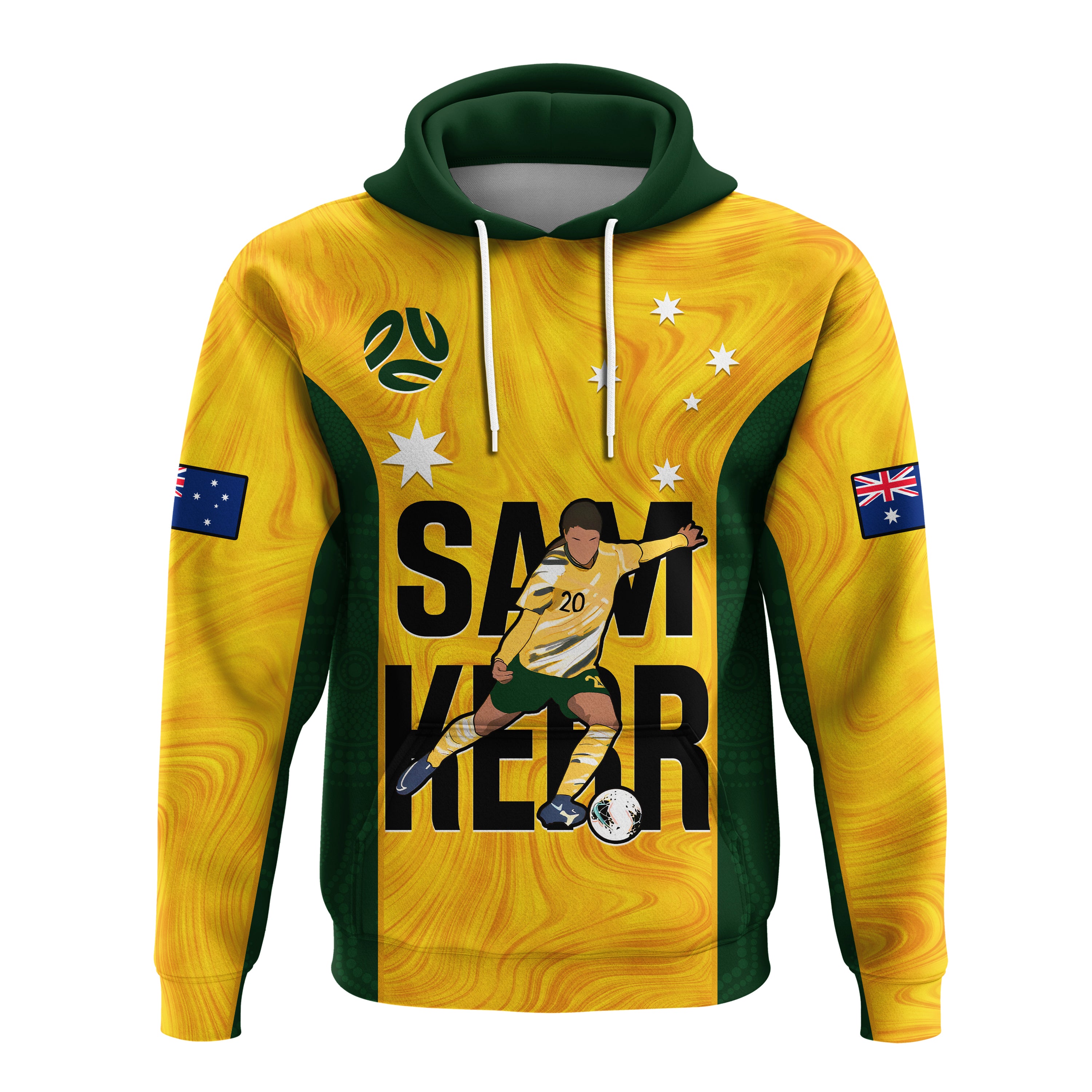 Custom Australia Soccer Hoodie Sam Kerr Matildas World Cup Yellow - Vibe Hoodie Shop