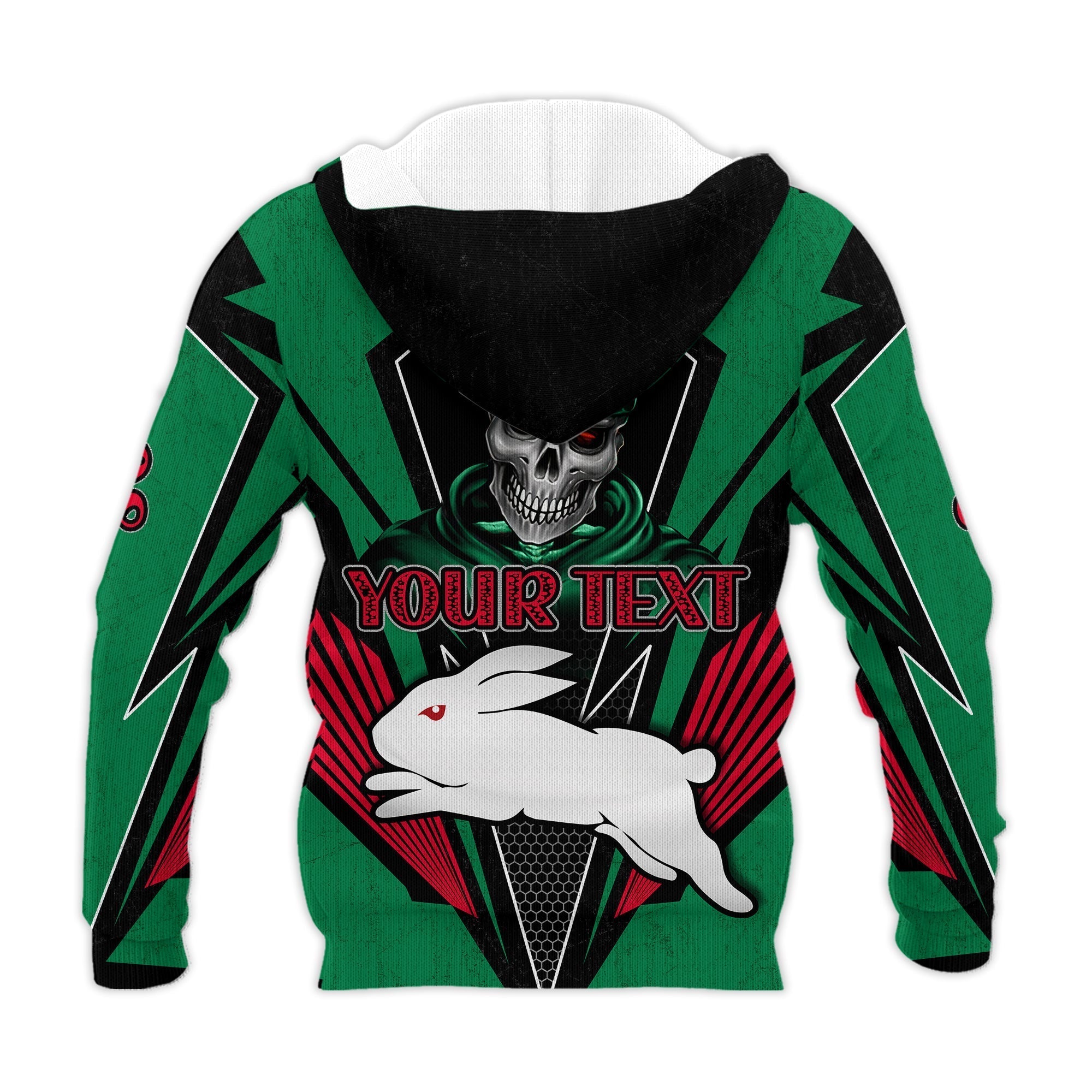 (Custom Personalised) Rabbitohs Rugby Hoodie Mascot South Sydney Since 1908 Cool Skull LT13 - Vibe Hoodie Shop