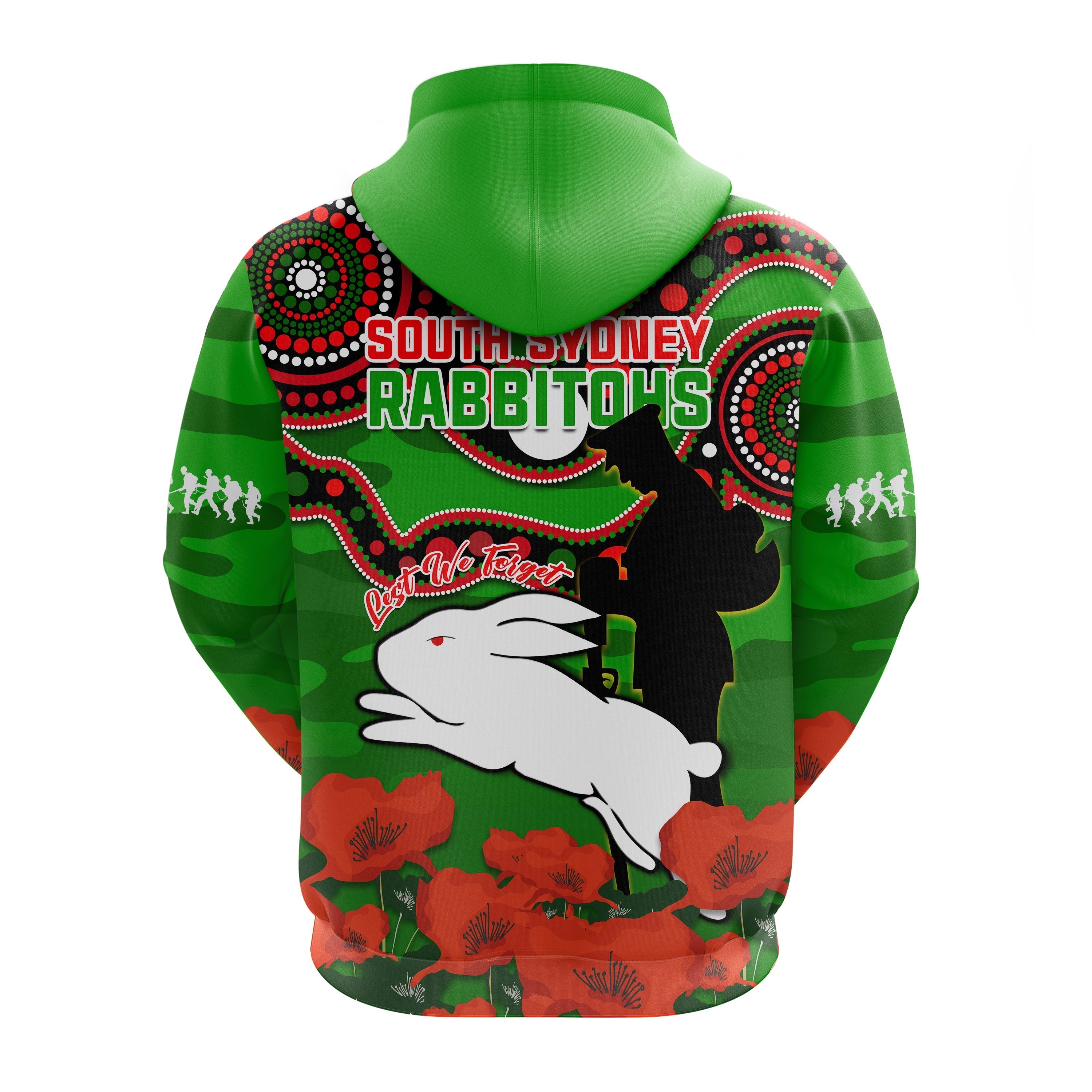 Rabbitohs Rugby ANZAC 2023 Hoodie Lest We Forget - Vibe Hoodie Shop