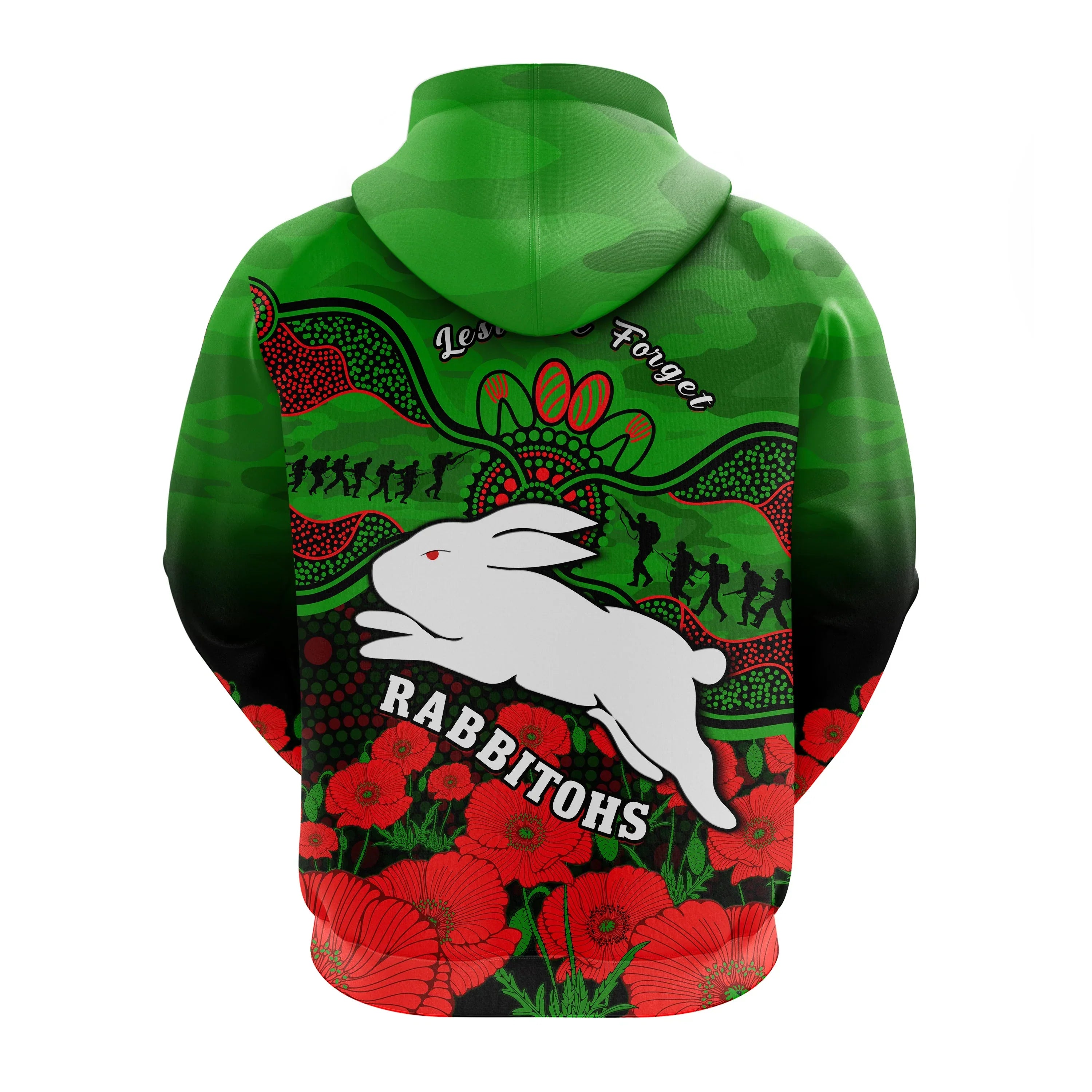 Rabbitohs Rugby ANZAC Hoodie South Sydney Camouflage Poppy Aboriginal - Vibe Hoodie Shop