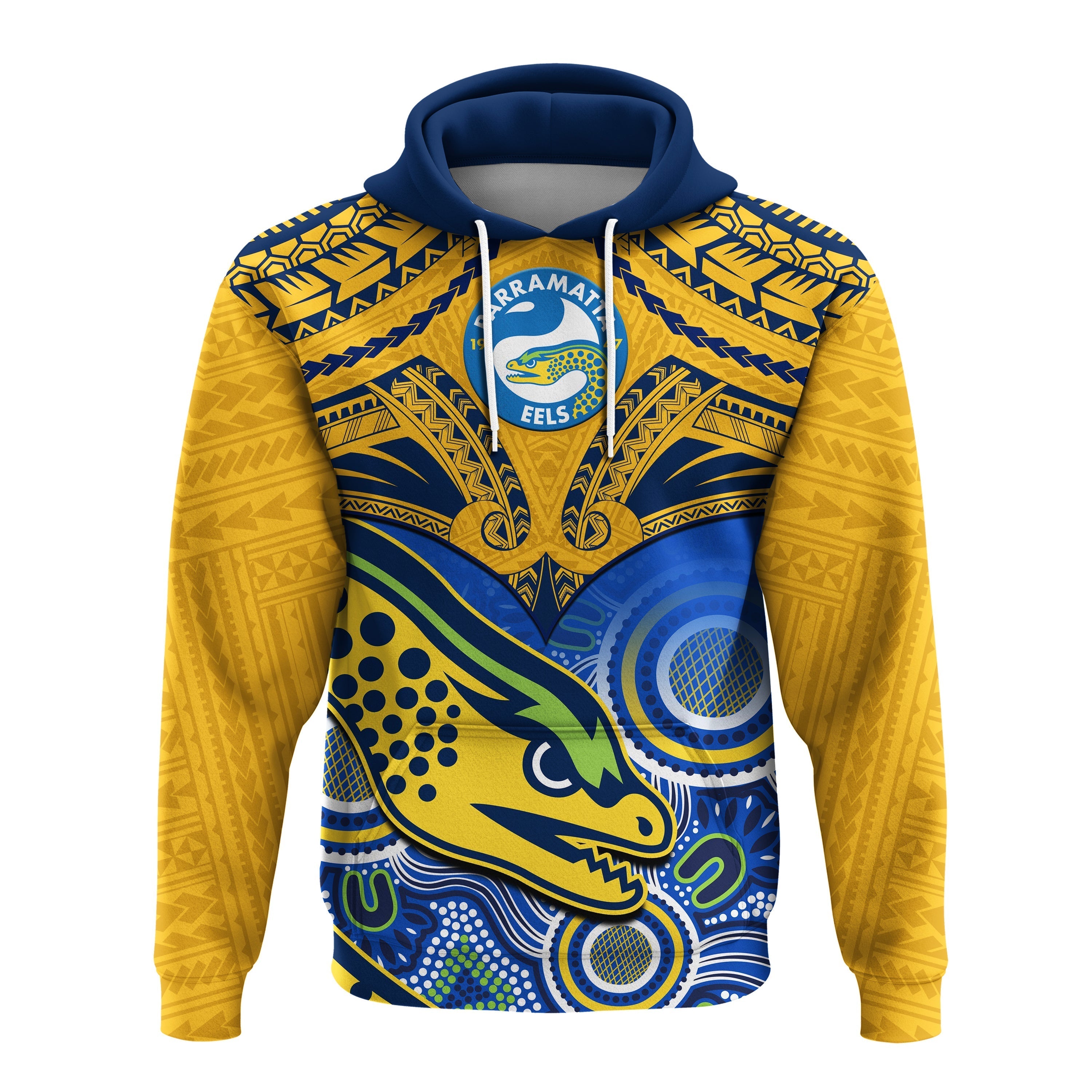 Parramatta Rugby 2023 Hoodie Go Eels Polynesian Mix Indigenous Art - Vibe Hoodie Shop