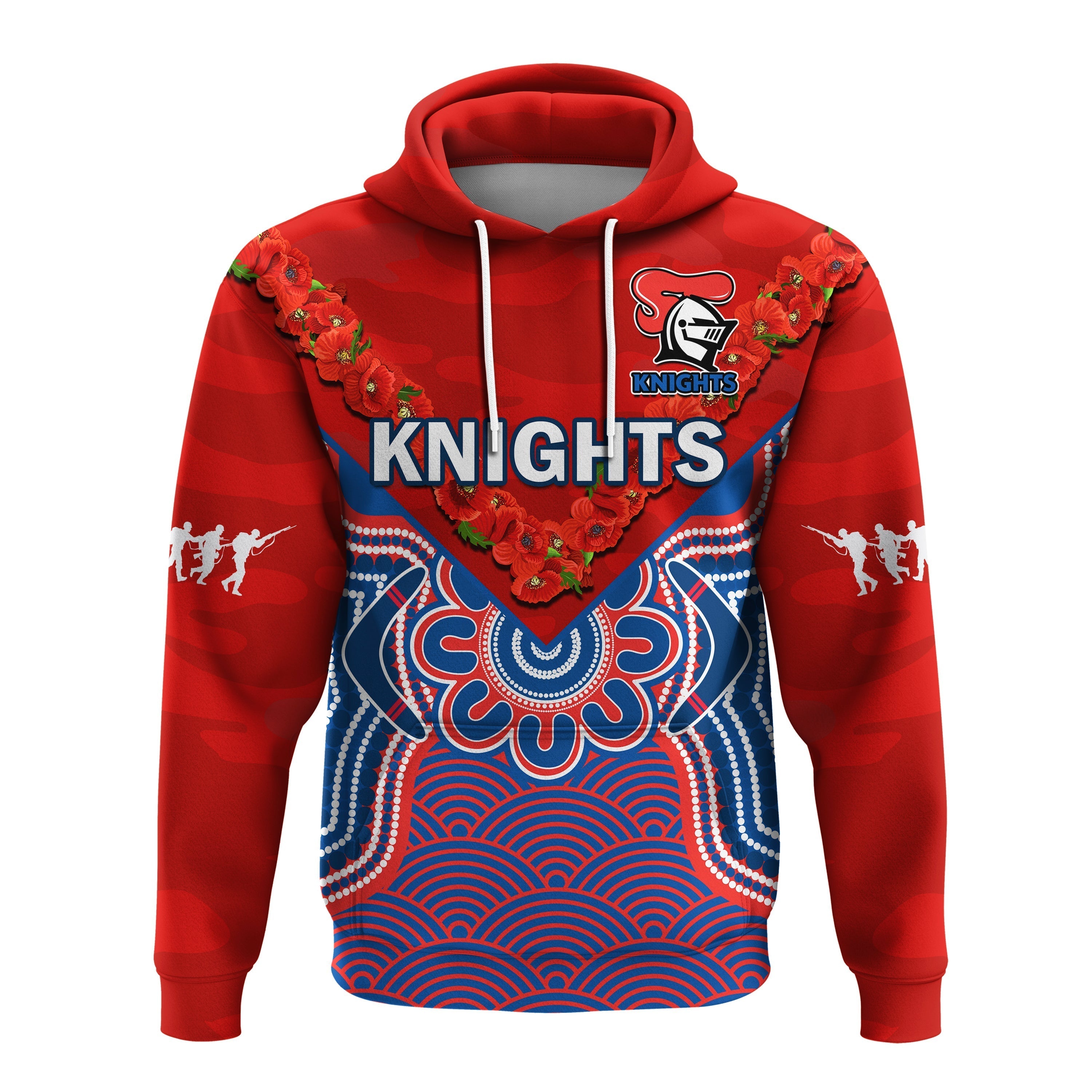 Knights ANZAC 2023 Hoodie Camouflage Poppy Mix Aboriginal - Vibe Hoodie Shop