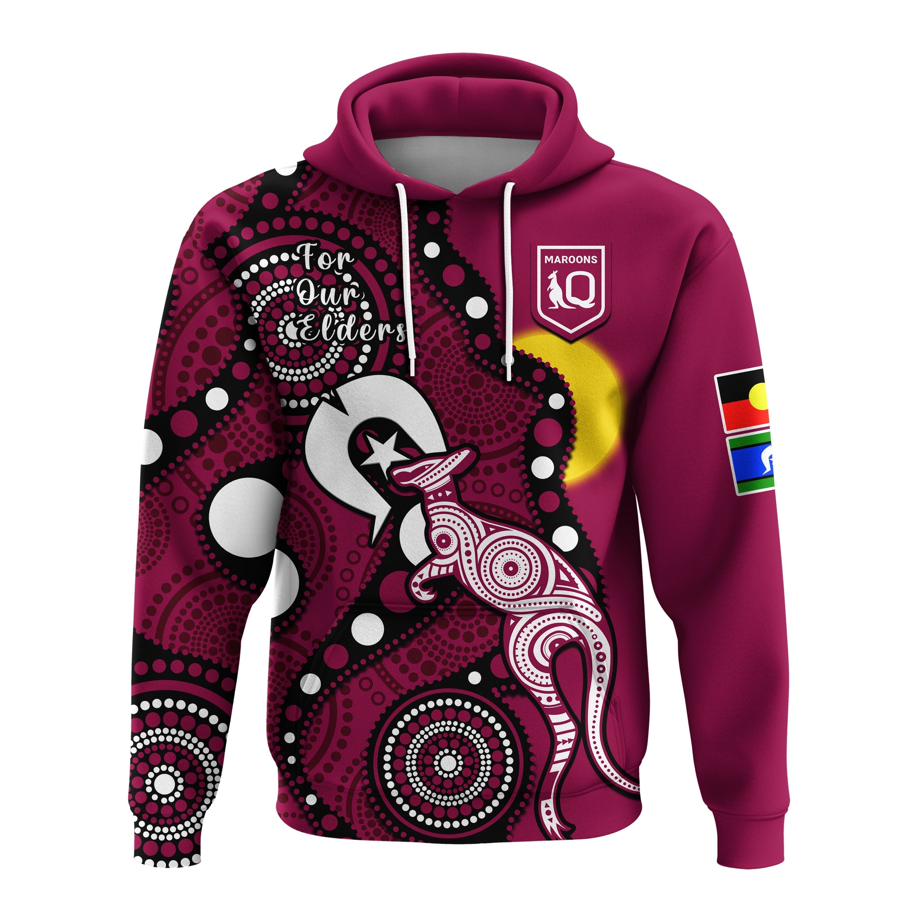 Maroons Rugby NAIDOC 2023 Hoodie QLD For Our Elders Indigenous Art - Vibe Hoodie Shop