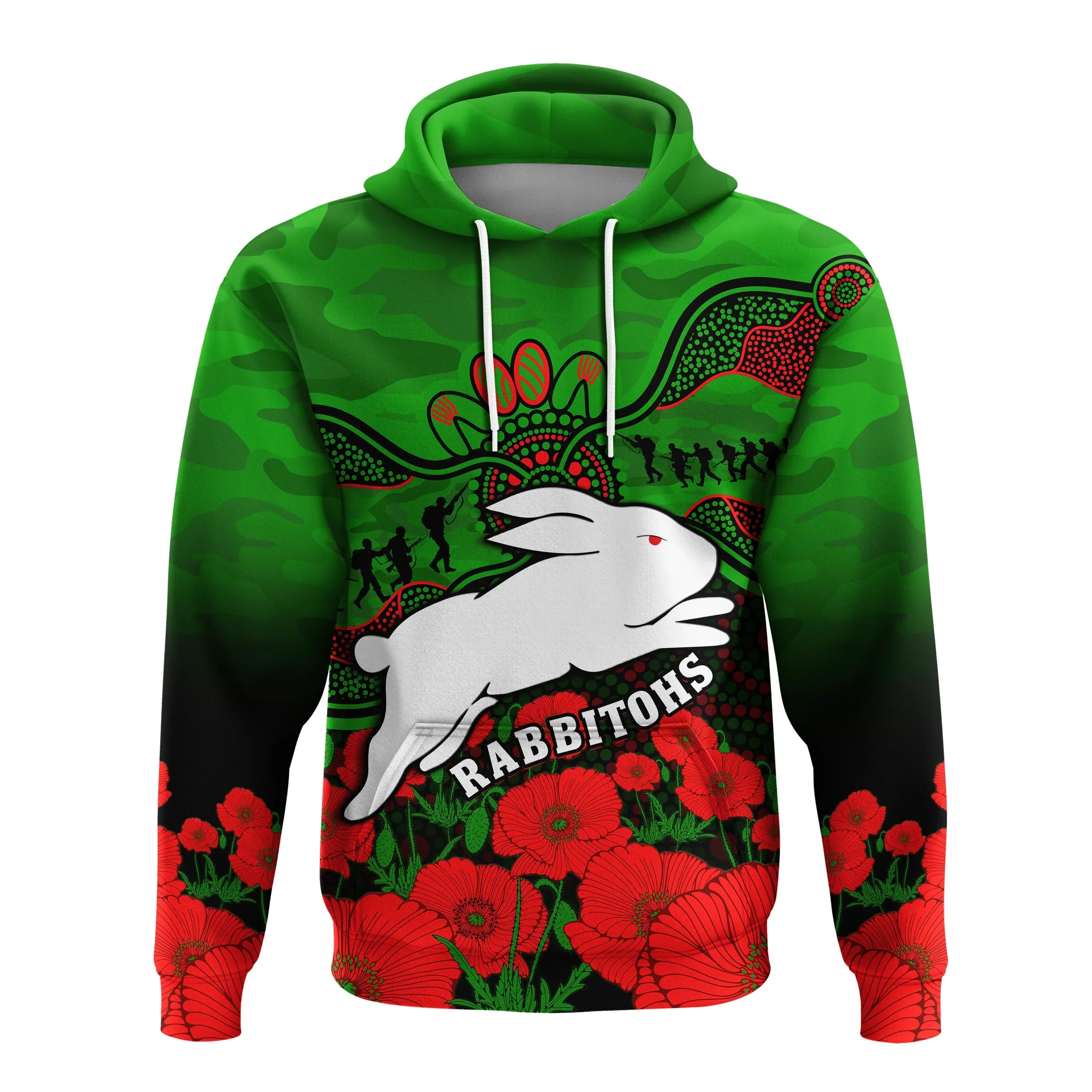 Rabbitohs Rugby ANZAC Hoodie South Sydney Camouflage Poppy Aboriginal - Vibe Hoodie Shop