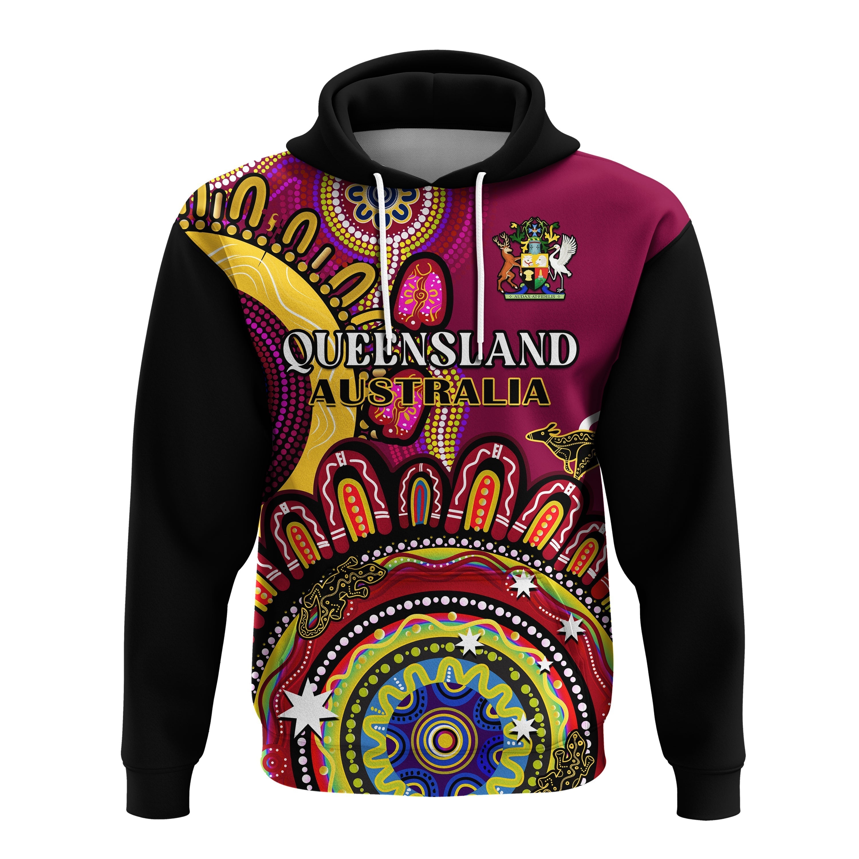 Queensland State Hoodie QLD Australian Indigenous Art - Vibe Hoodie Shop