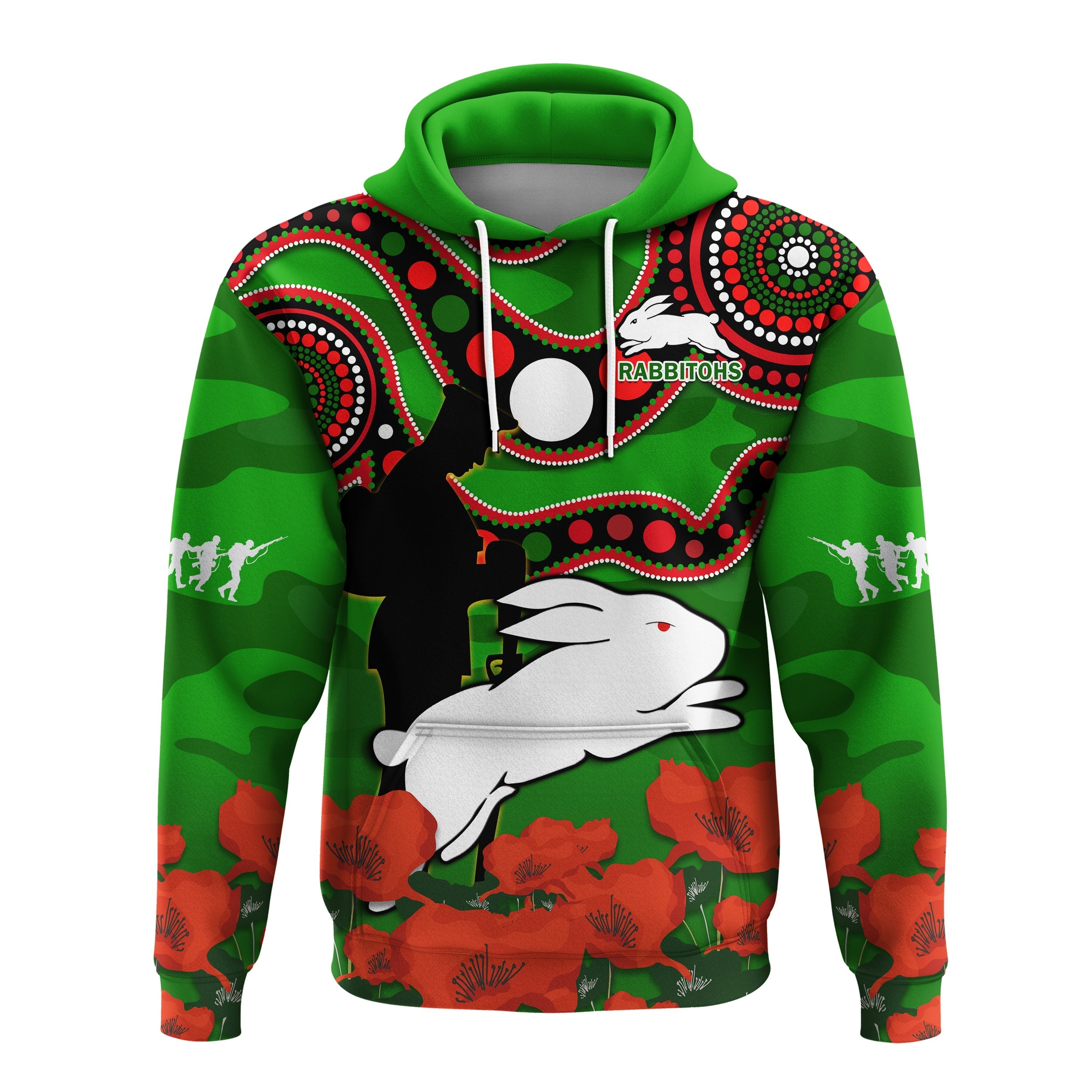 Rabbitohs Rugby ANZAC 2023 Hoodie Lest We Forget - Vibe Hoodie Shop