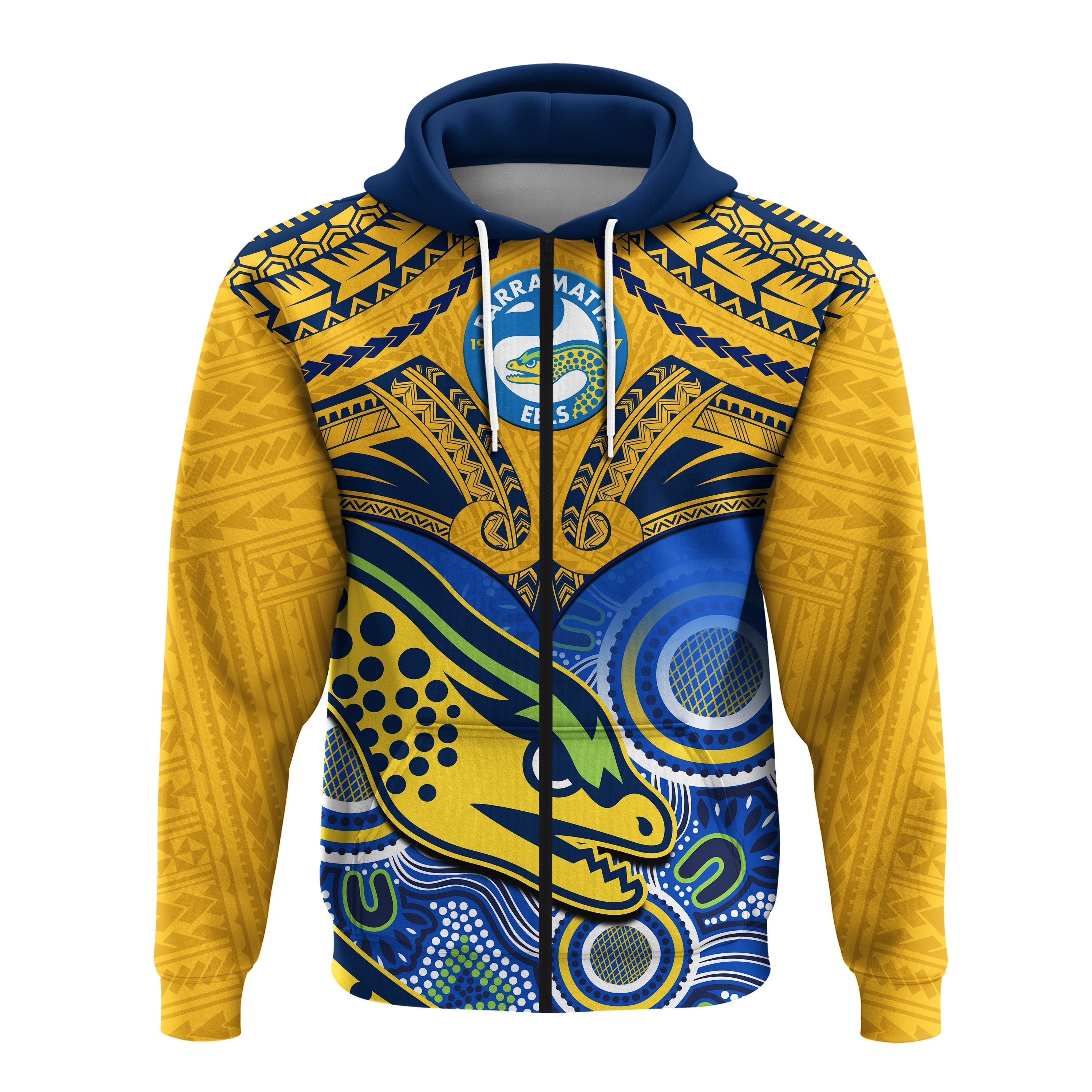 Parramatta Rugby 2023 Hoodie Go Eels Polynesian Mix Indigenous Art - Vibe Hoodie Shop
