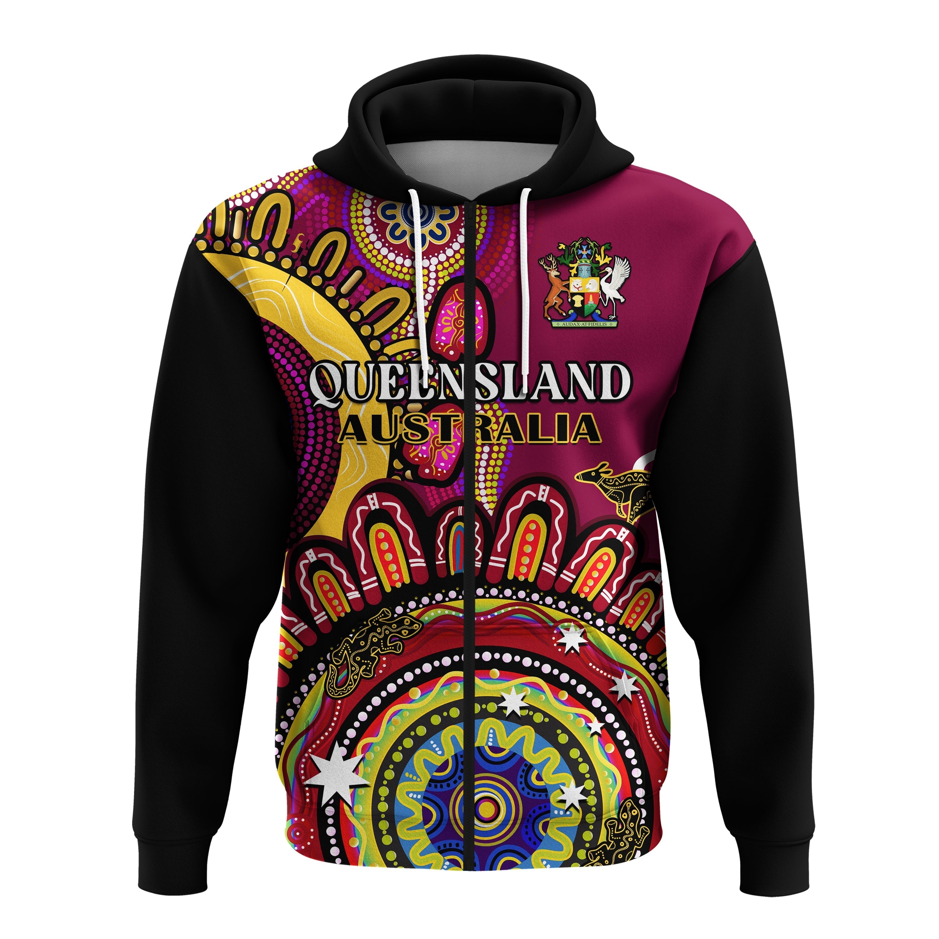 Queensland State Hoodie QLD Australian Indigenous Art - Vibe Hoodie Shop