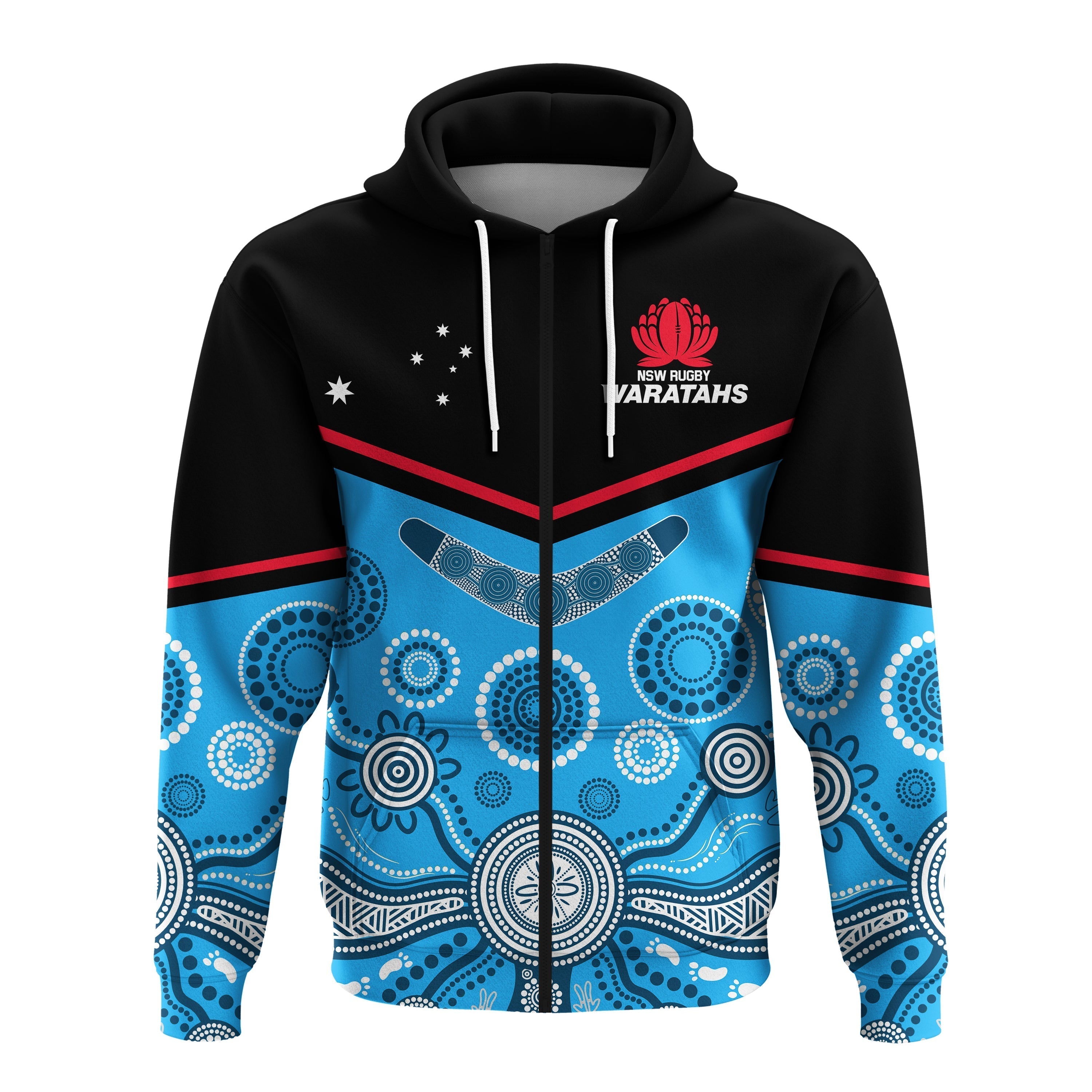 (Custom Text And Number) Waratahs Super Rugby 2023 Hoodie NSW Tahs Indigenous Art - Vibe Hoodie Shop