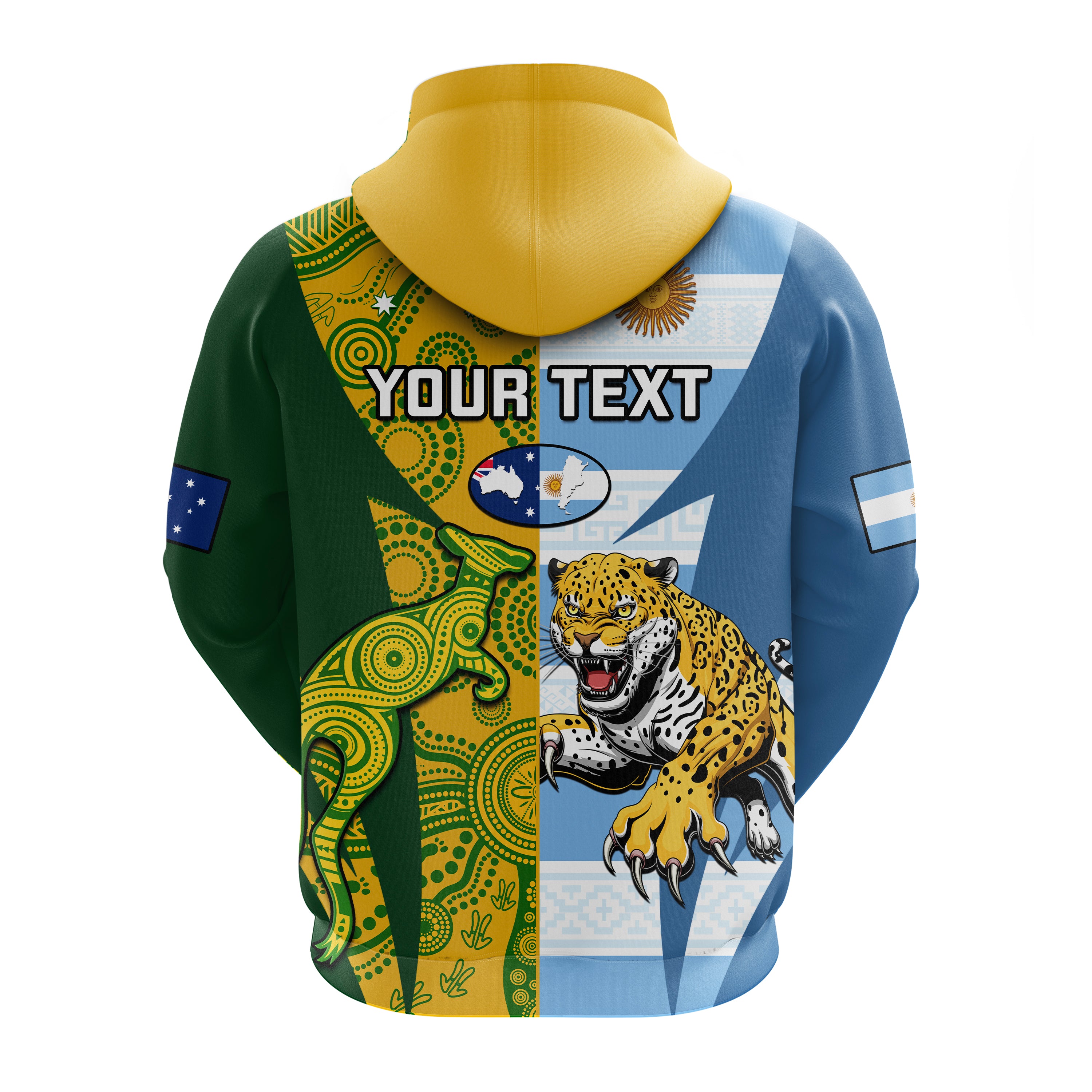 Personalised Australia And Argentina Rugby Hoodie 2023 Wallabies Mix Los Pumas - Vibe Hoodie Shop