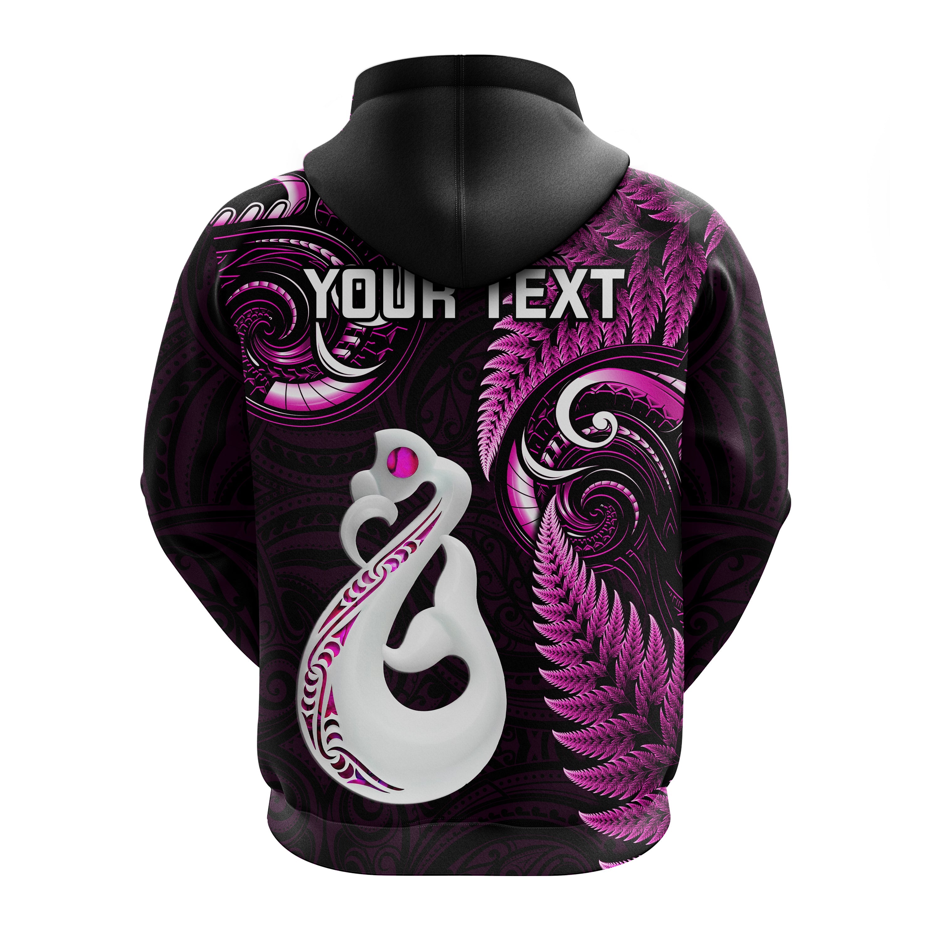 Personalised New Zealand Hoodie Aotearoa Silver Fern With Manaia Maori Unique Pink - Vibe Hoodie Shop