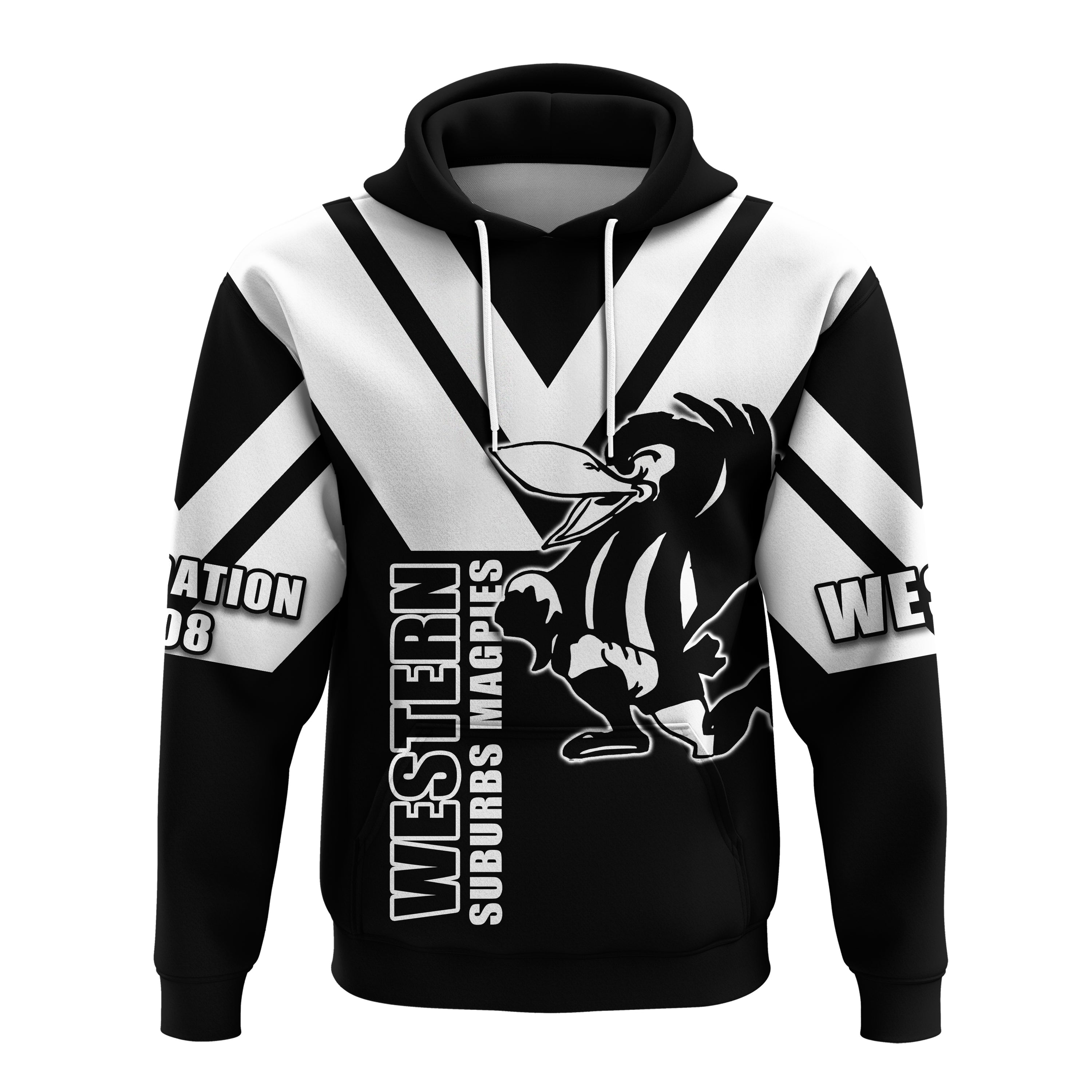Wests 1908 Hoodie Western Suburbs Mascot Magpies - Vibe Hoodie Shop