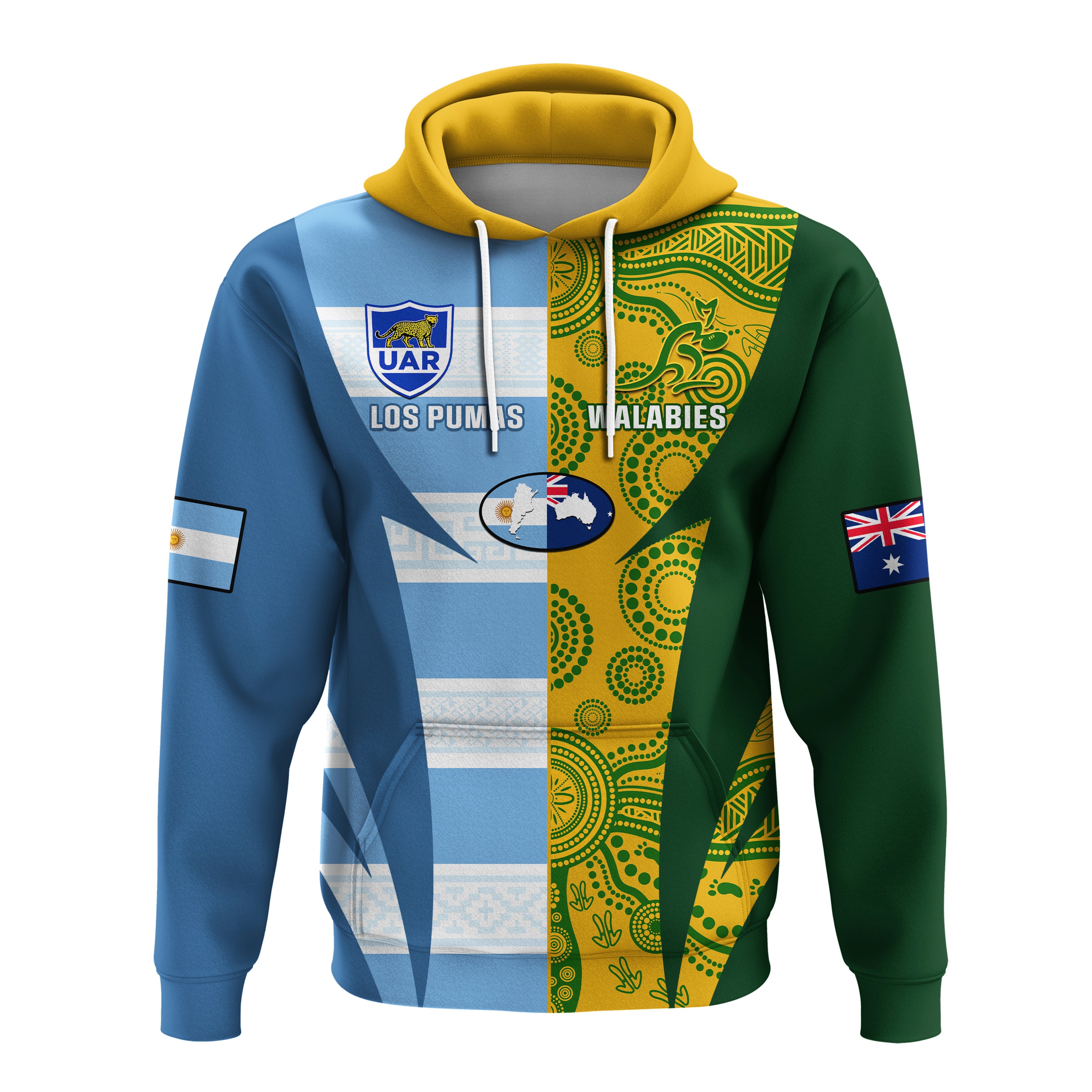 Personalised Australia And Argentina Rugby Hoodie 2023 Wallabies Mix Los Pumas - Vibe Hoodie Shop