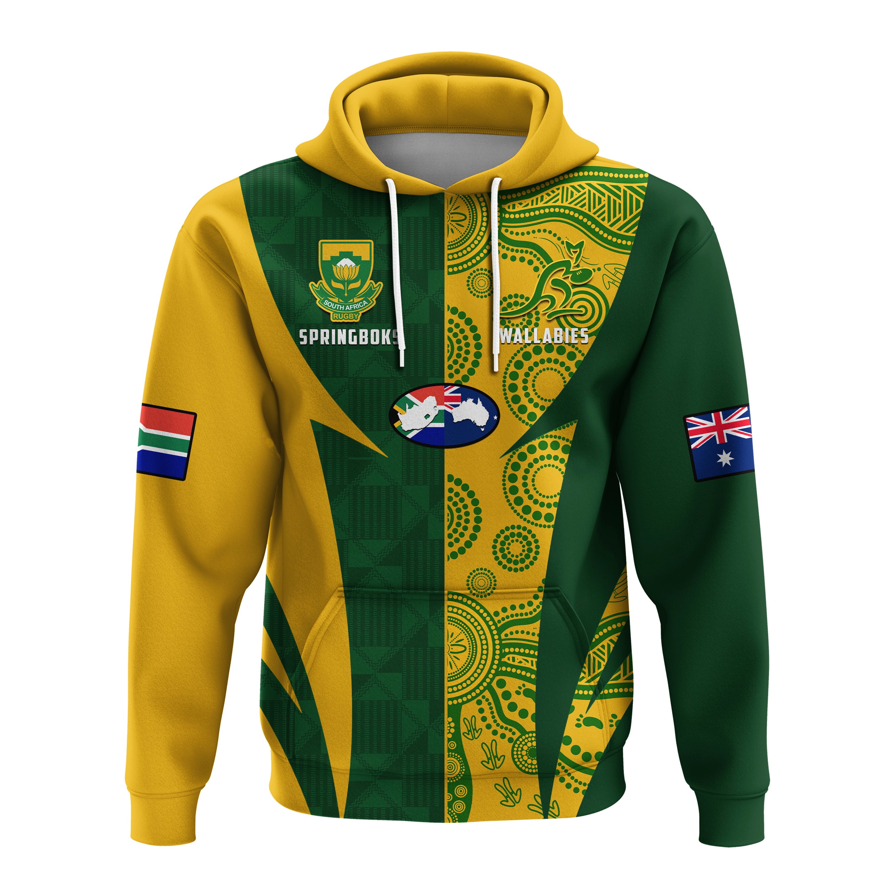 Personalised Australia Rugby And South Africa Rugby Hoodie 2023 Wallabies Mix Springboks - Vibe Hoodie Shop