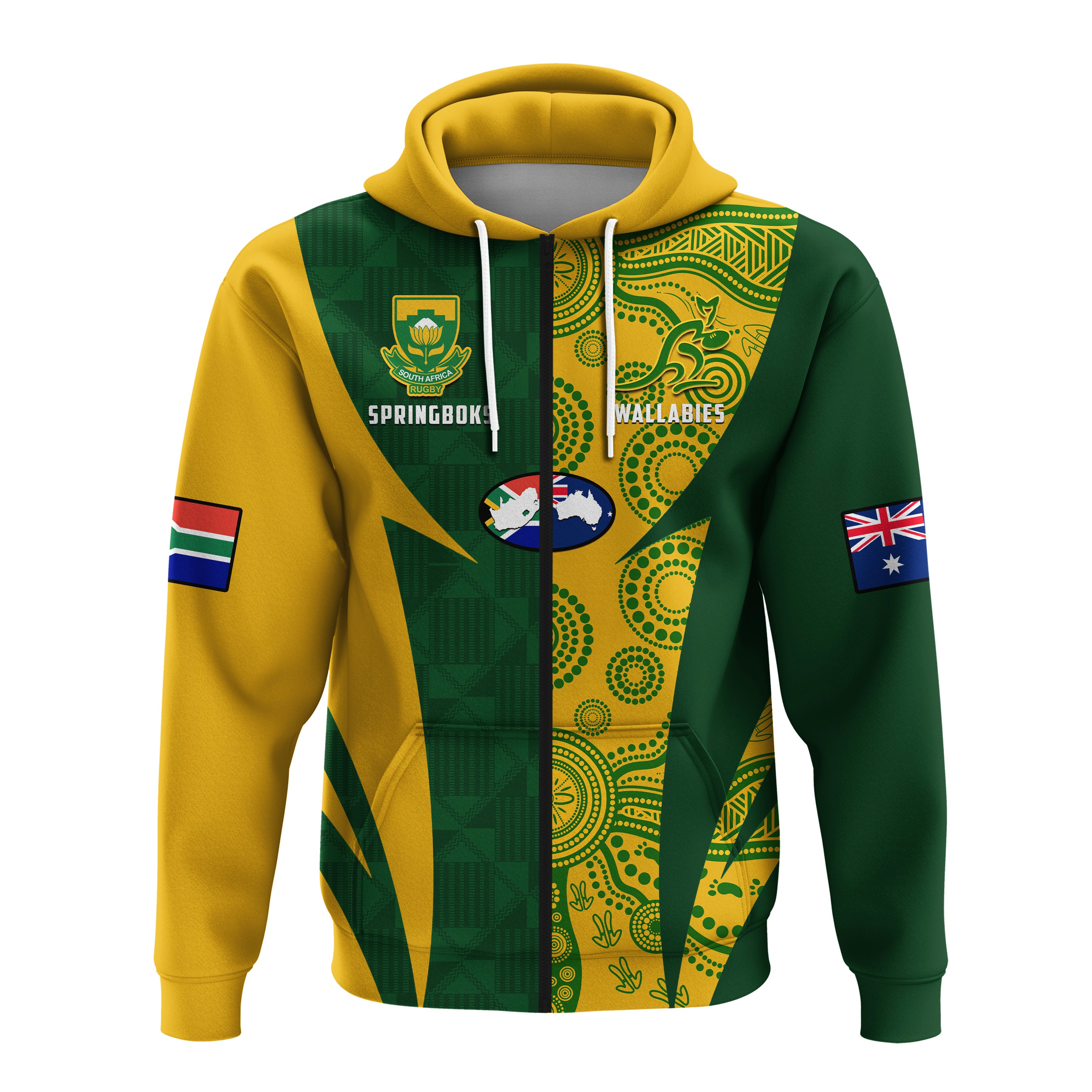 Personalised Australia Rugby And South Africa Rugby Hoodie 2023 Wallabies Mix Springboks - Vibe Hoodie Shop