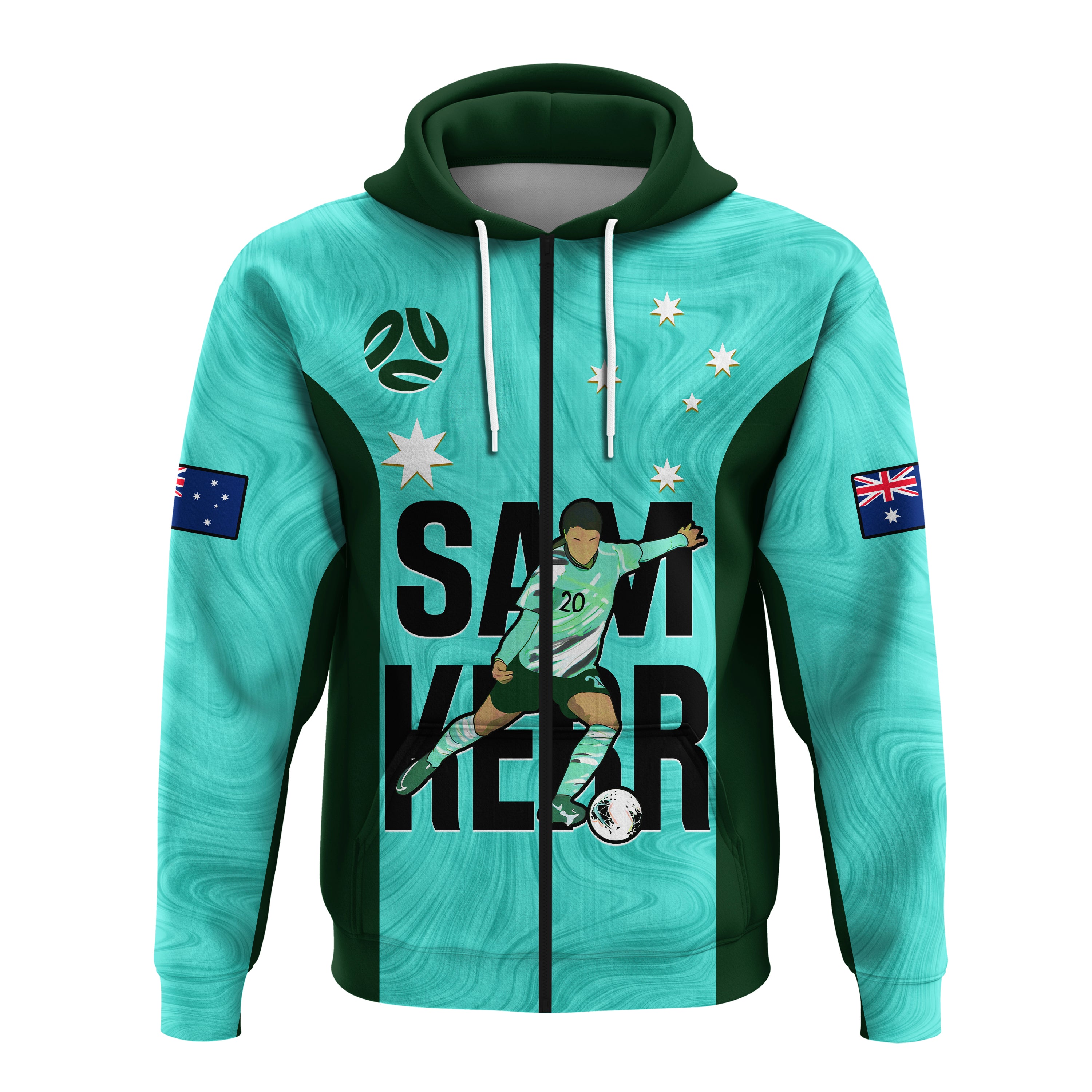 Custom Australia Soccer Hoodie Sam Kerr Matildas World Cup Turquoise - Vibe Hoodie Shop