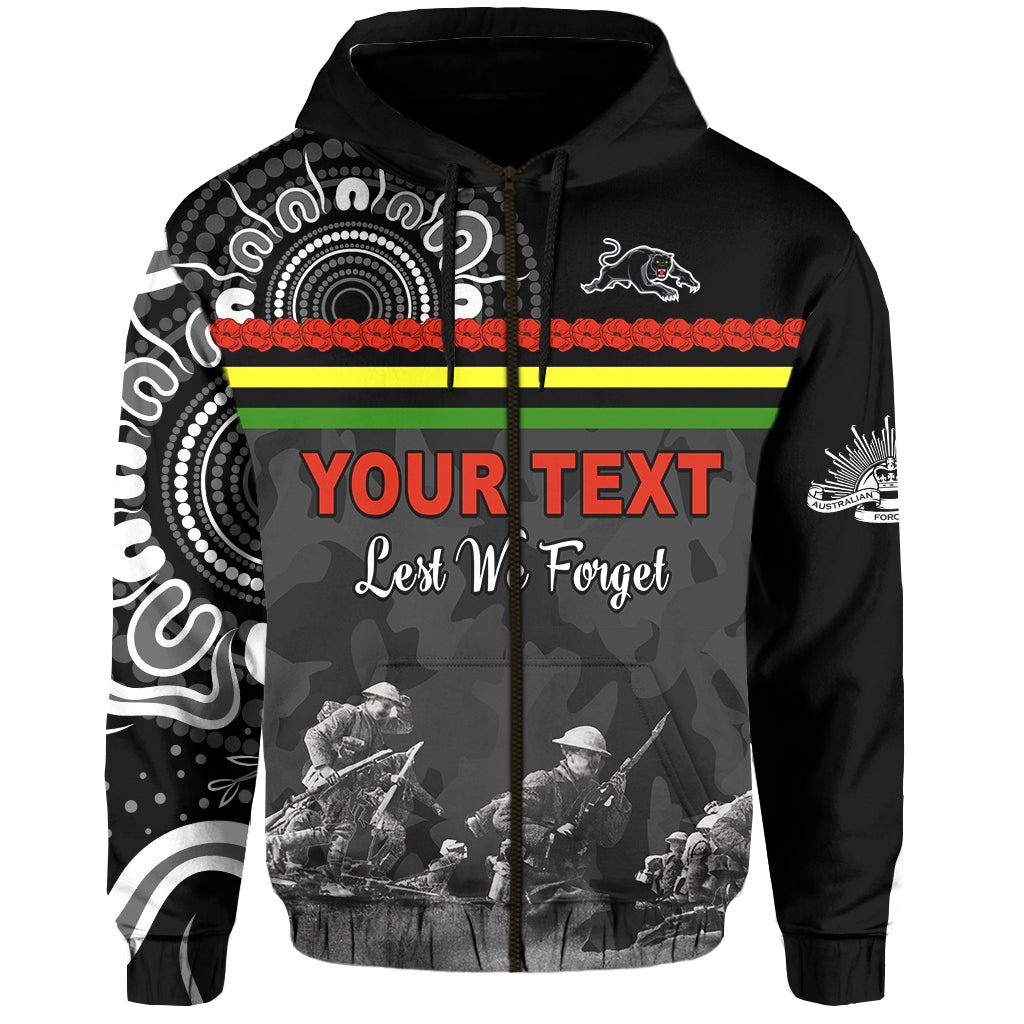 (Custom Personalised) Panthers ANZAC Day Hoodie Aboriginal Lest We Forget Ver.02 LT13 - Vibe Hoodie Shop