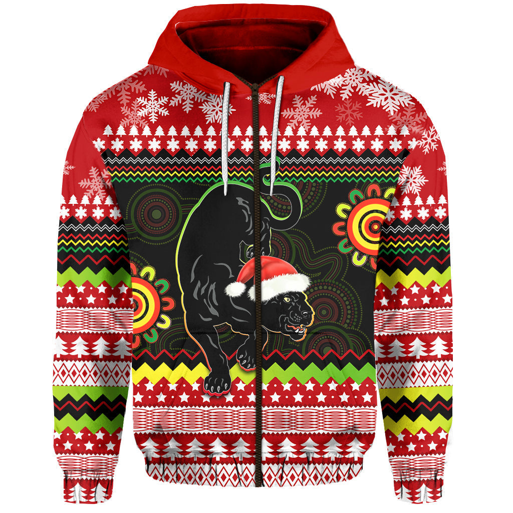 Panthers Christmas Zip Hoodie Penrith Snow mix Indigenous LT13 - Vibe Hoodie Shop