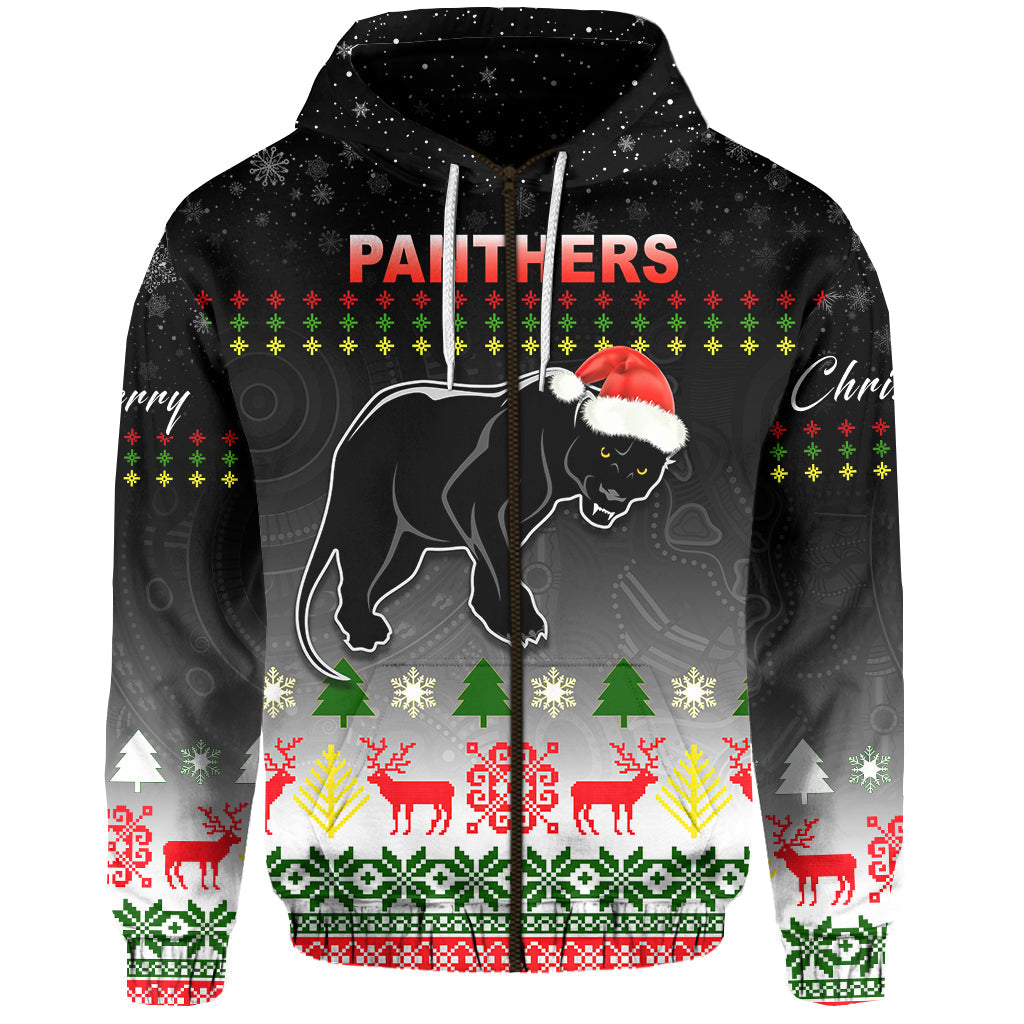 Penrith Panthers Zip Hoodie Merry Christmas 2021 Indigenous LT13 - Vibe Hoodie Shop