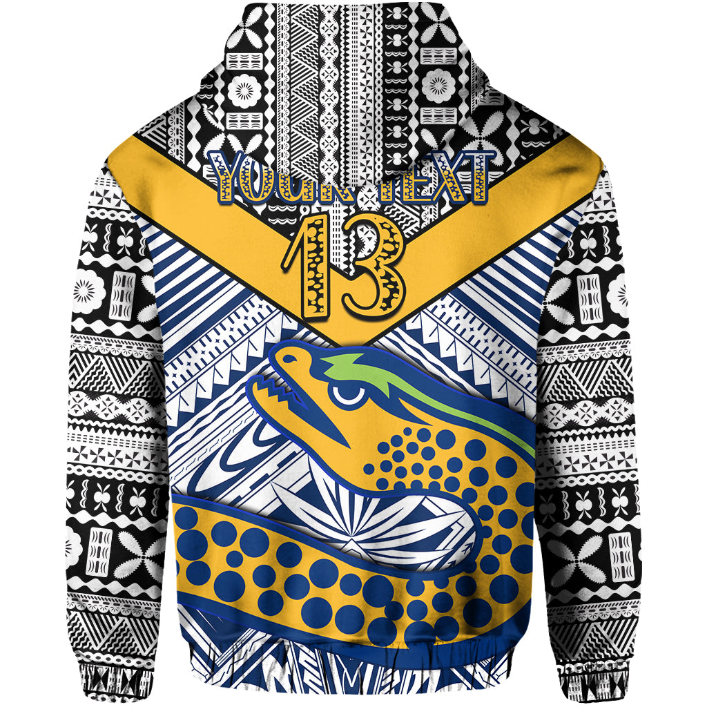 Custom Text and Number Eels Rugby Hoodie Polynesian Tapa Pattern Premiers LT13 - Vibe Hoodie Shop