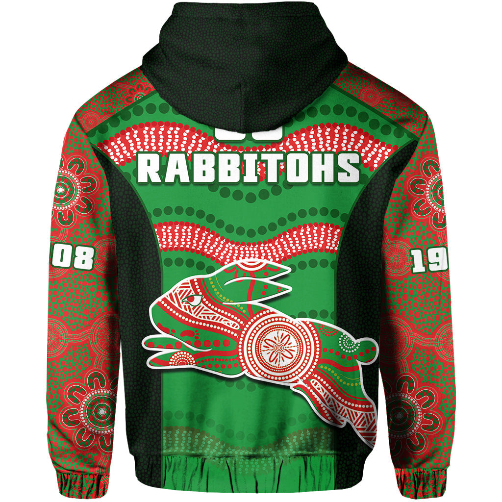 Rabbitohs Rugby Hoodie Souths 1908 Aboriginal Dot Painting Go Bunnies - Vibe Hoodie Shop