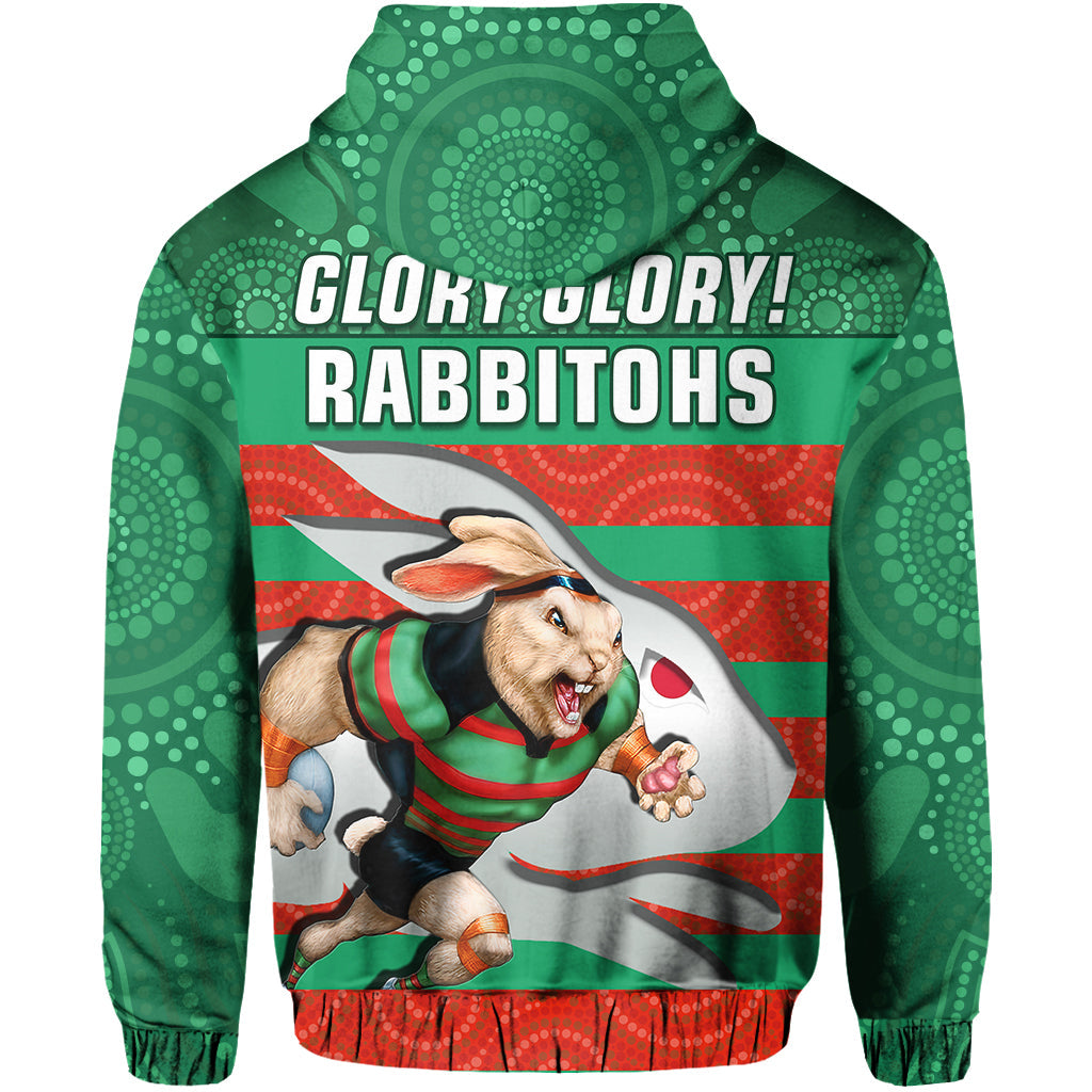 Rabbitohs Rugby Hoodie Aboriginal Dot Painting Glory Glory Sporty Style - Vibe Hoodie Shop