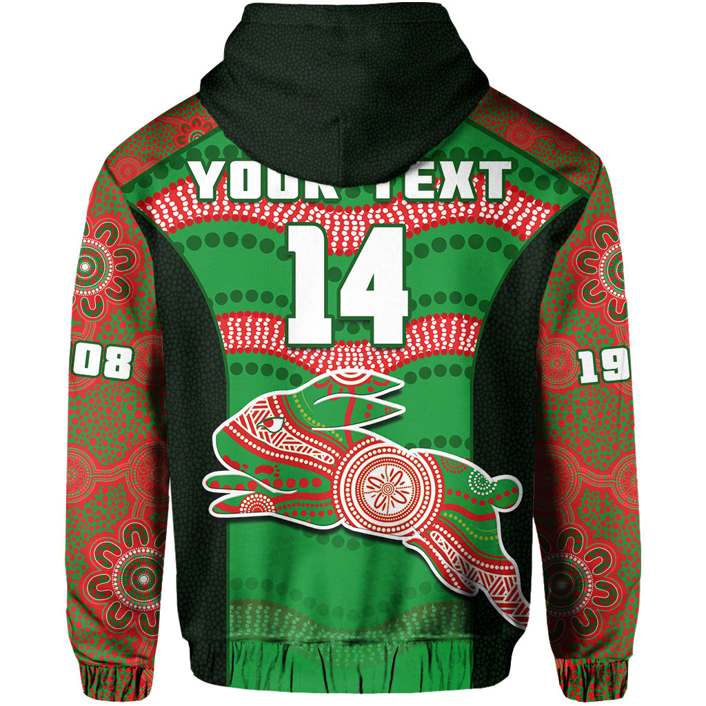 (Custom Text And Number) Rabbitohs Rugby Hoodie Souths 1908 Aboriginal Dot Painting Go Bunnies - Vibe Hoodie Shop