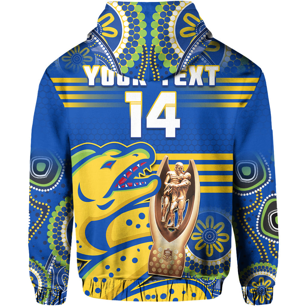 (Custom Text And Number) Parramatta Rugby Hoodie Eels Premiers 2022 Indigenous Artsy - Vibe Hoodie Shop