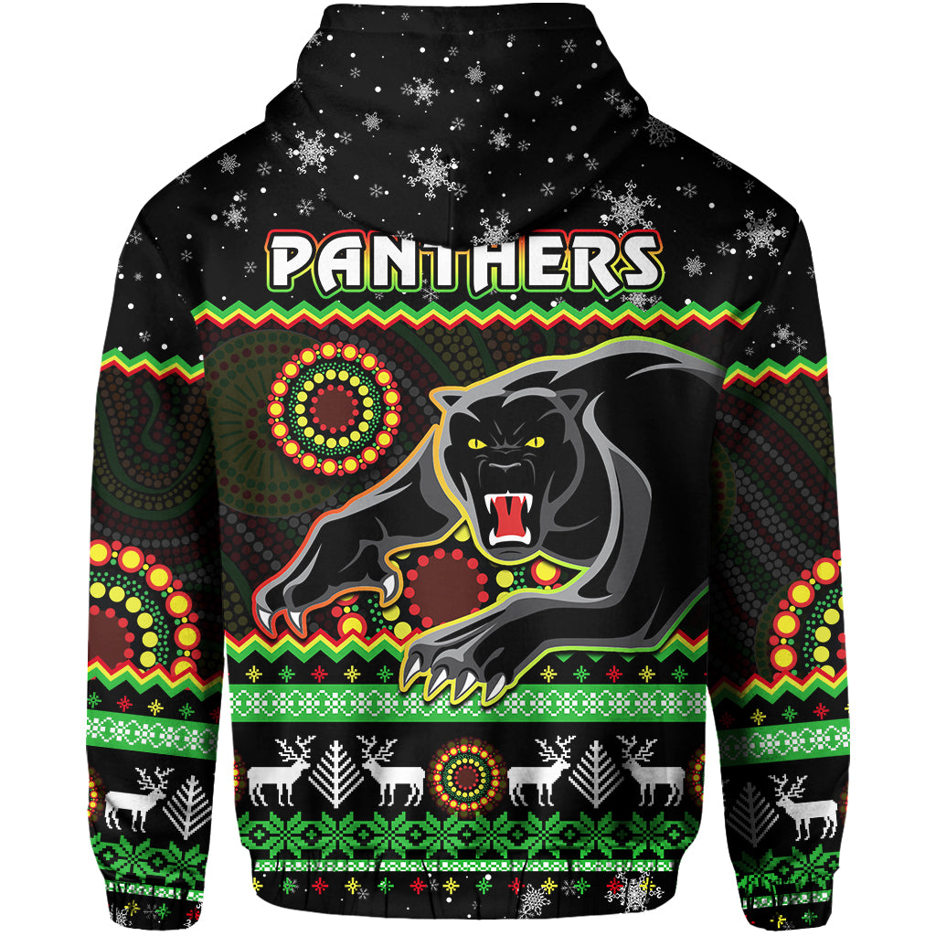Panthers Christmas Hoodie Aboriginal Pattern Penrith Black Version - Vibe Hoodie Shop