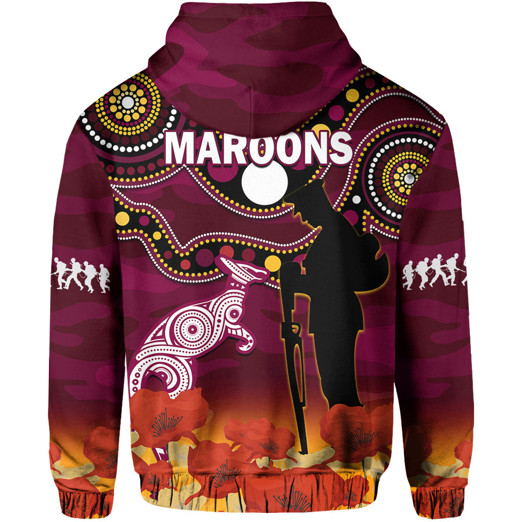 Maroons Rugby ANZAC 2023 Hoodie QLD Aboriginal Mix Poppy Camouflage - Vibe Hoodie Shop
