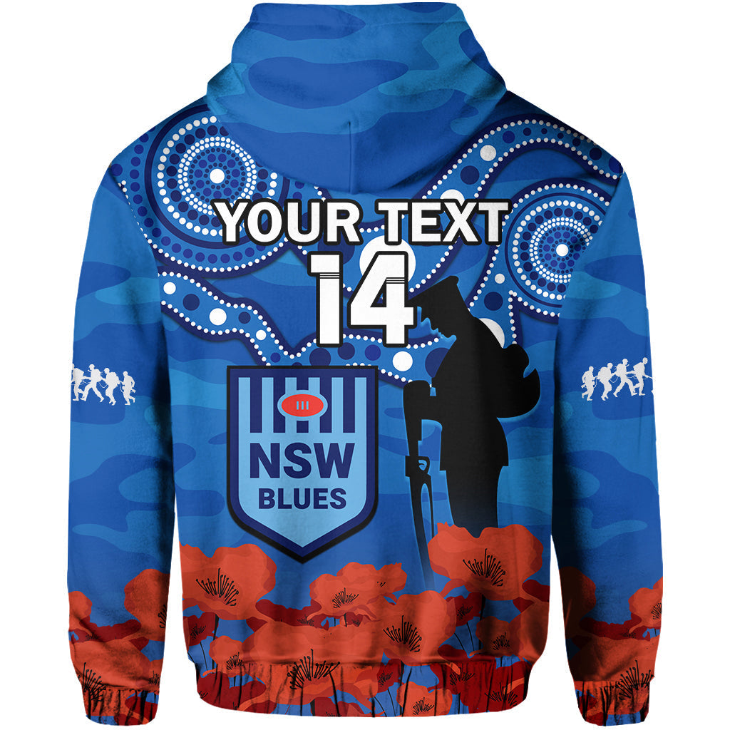 (Custom Text And Number) Blues Rugby ANZAC 2023 Hoodie NSW Aboriginal Mix Poppy Camouflage - Vibe Hoodie Shop