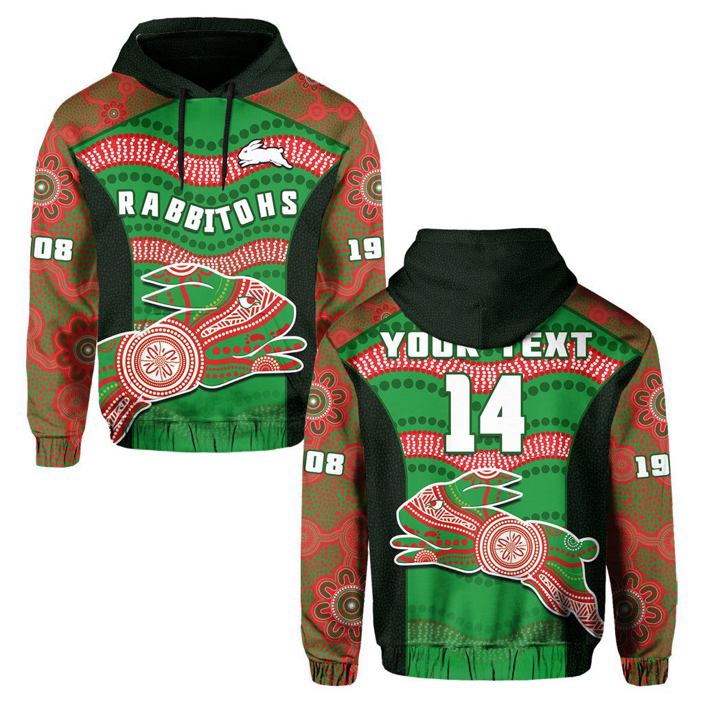 (Custom Text And Number) Rabbitohs Rugby Hoodie Souths 1908 Aboriginal Dot Painting Go Bunnies - Vibe Hoodie Shop