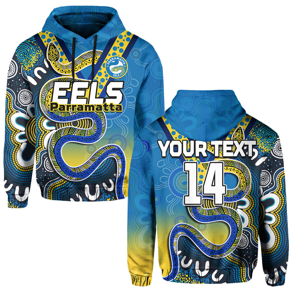 (Custom Text And Number) Eels Rugby Hoodie Aboriginal Art Sporty Style - Vibe Hoodie Shop
