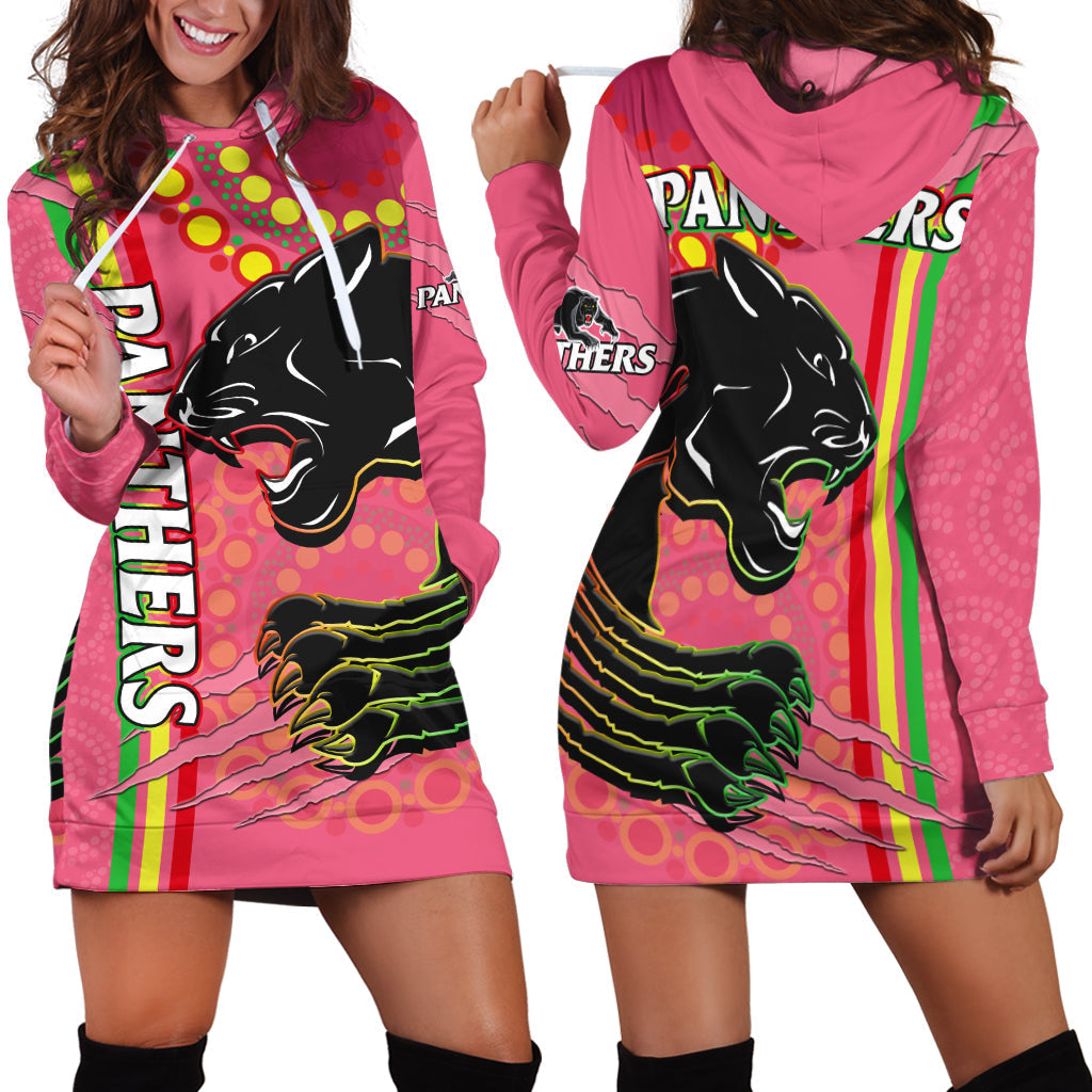 Panthers Rugby Hoodie Dress The Mountain Men Aboriginal Art Dynamic Pink Version - Vibe Hoodie Shop