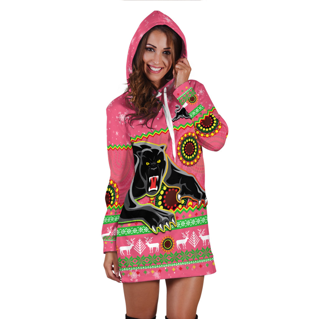 Panthers Christmas Hoodie Dress Aboriginal Pattern Penrith Pink Version - Vibe Hoodie Shop