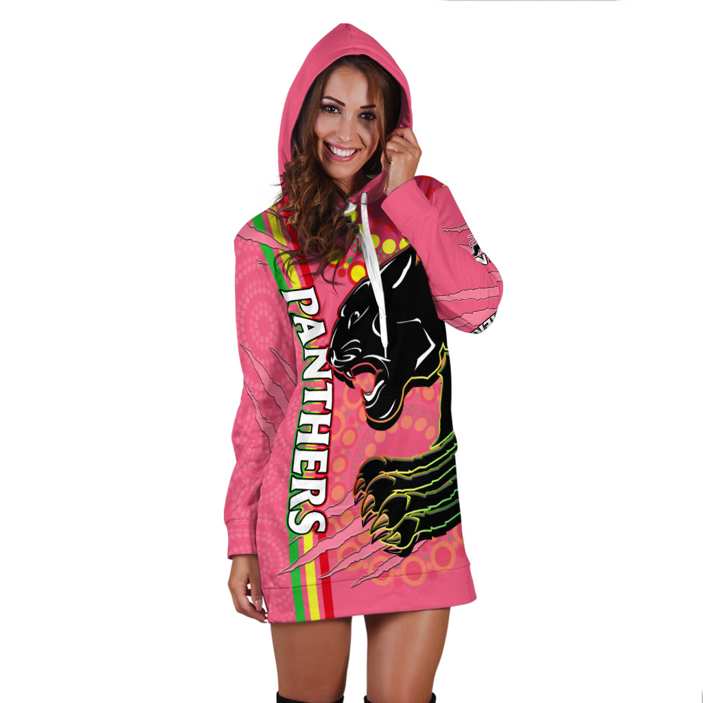 Panthers Rugby Hoodie Dress The Mountain Men Aboriginal Art Dynamic Pink Version - Vibe Hoodie Shop