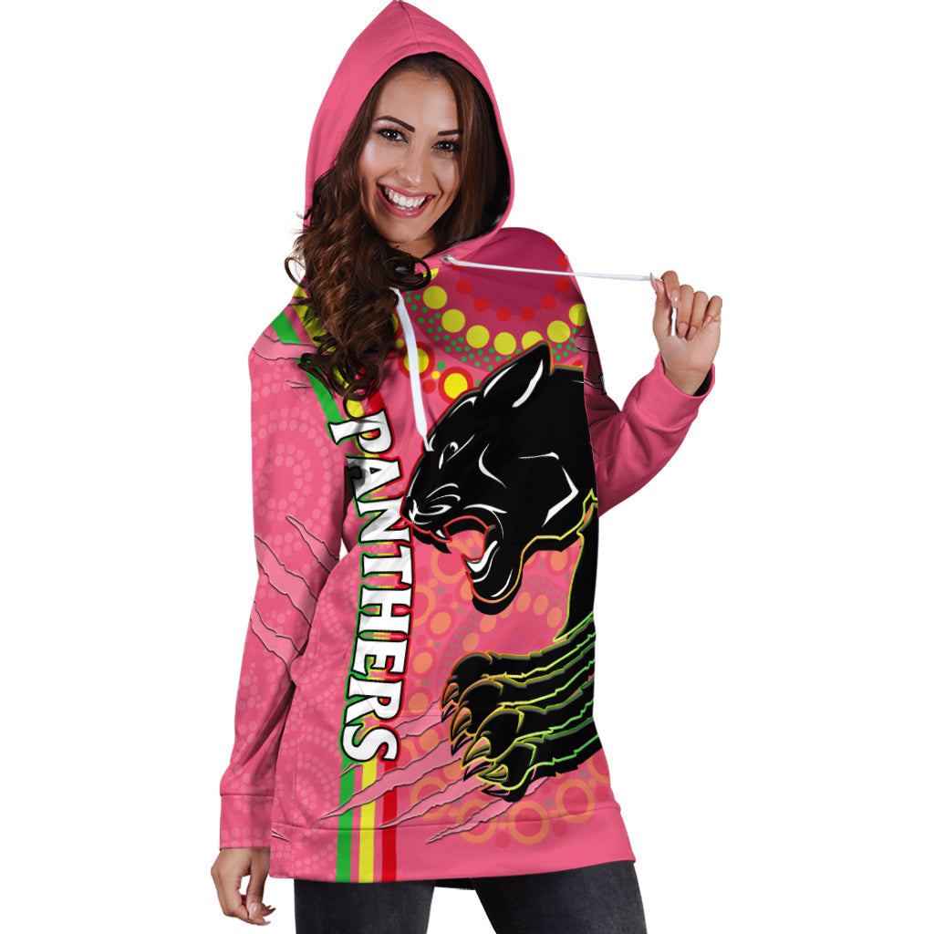 Panthers Rugby Hoodie Dress The Mountain Men Aboriginal Art Dynamic Pink Version - Vibe Hoodie Shop