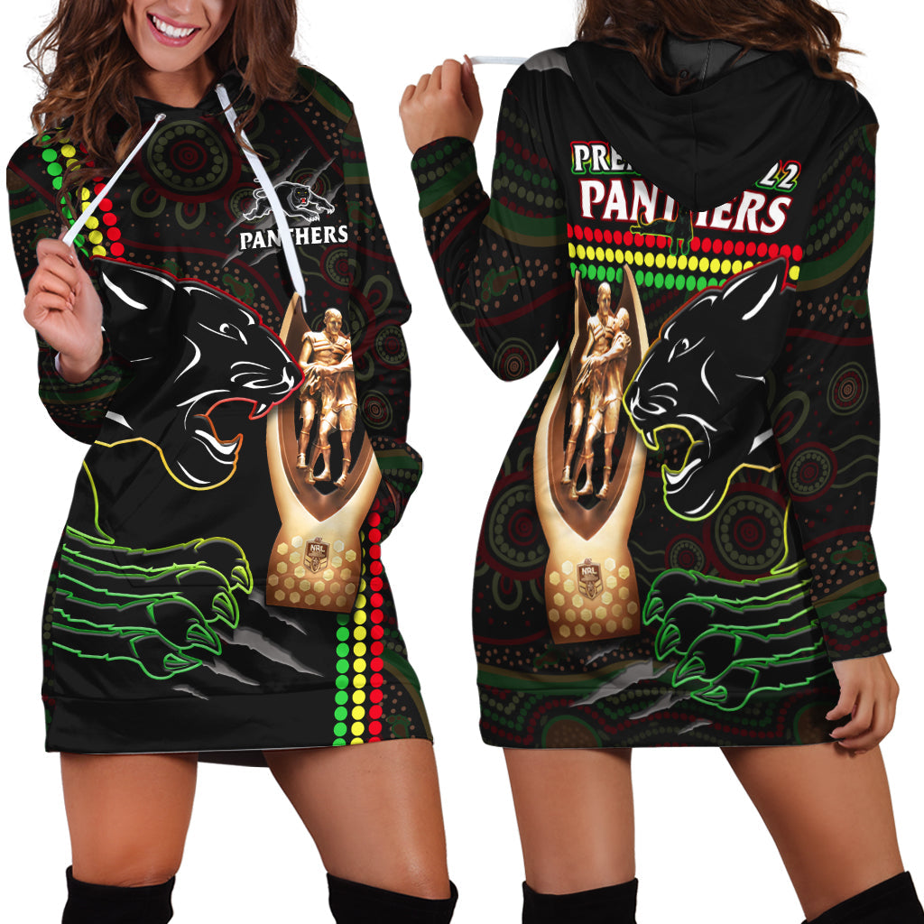 Panthers Rugby Hoodie Dress The Riff 2022 Premiers Aboriginal Art - Vibe Hoodie Shop