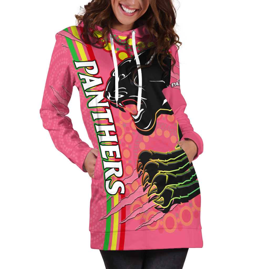 Panthers Rugby Hoodie Dress The Mountain Men Aboriginal Art Dynamic Pink Version - Vibe Hoodie Shop