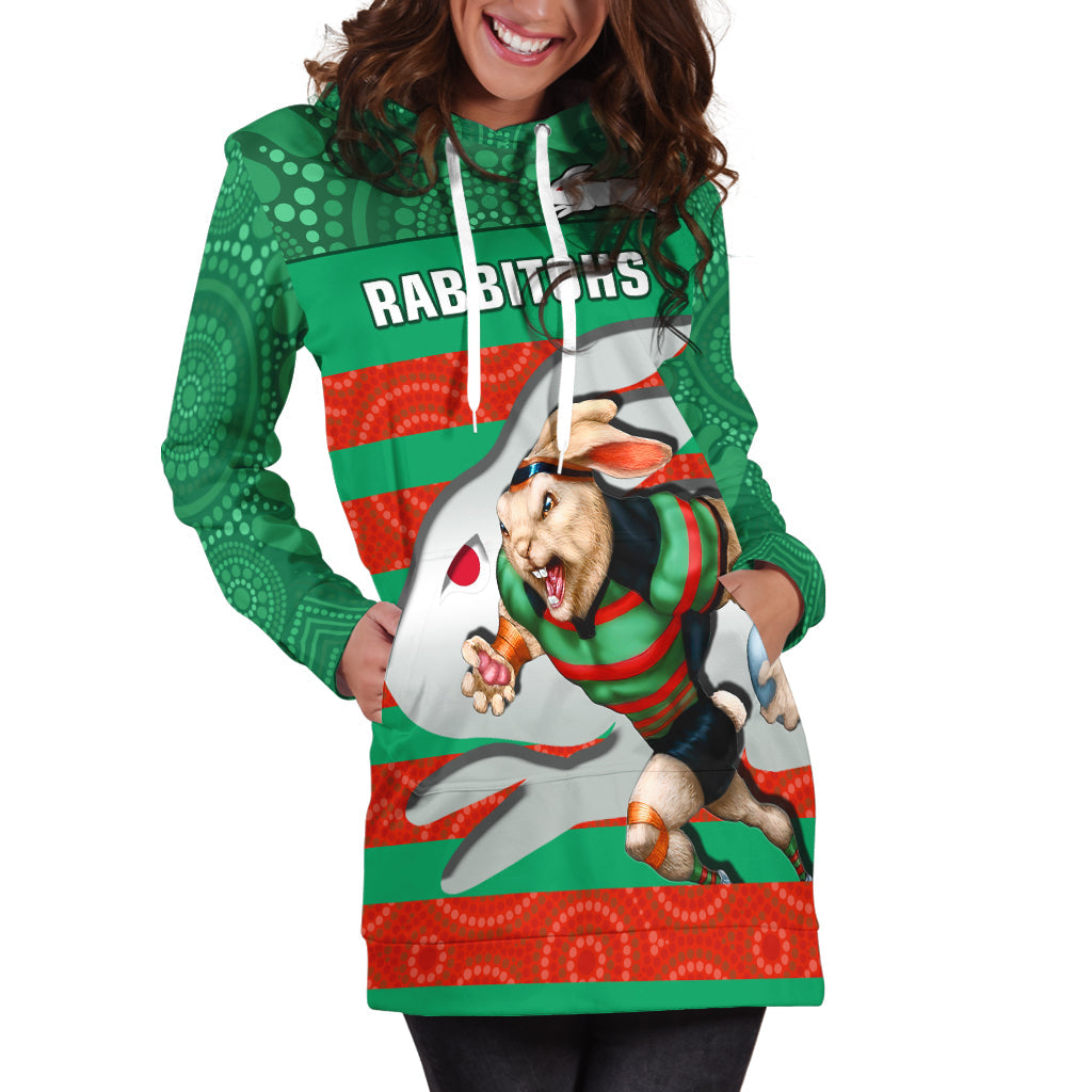 Rabbitohs Rugby Hoodie Dress Aboriginal Dot Painting Glory Glory Sporty Style - Vibe Hoodie Shop