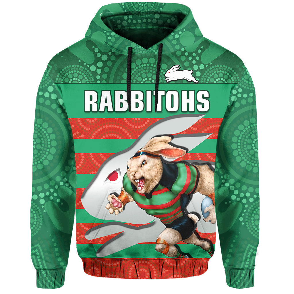Rabbitohs Rugby Hoodie Aboriginal Dot Painting Glory Glory Sporty Style - Vibe Hoodie Shop