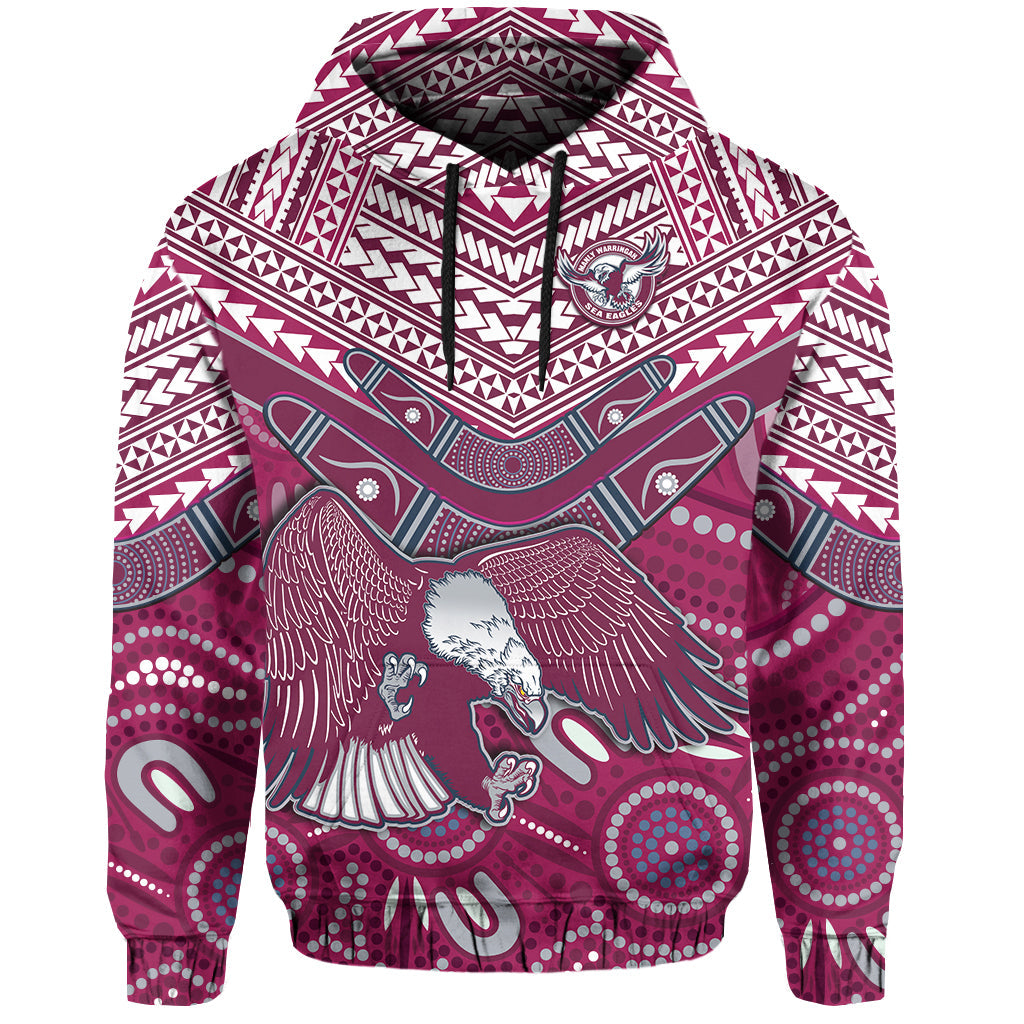 (Custom Text and Number) Sea Eagles Rugby Hoodie Aboriginal and Polynesia Manly Warringah LT13 - Vibe Hoodie Shop