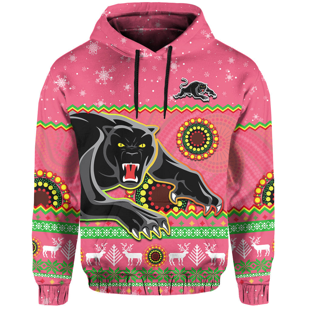 Panthers Christmas Hoodie Aboriginal Pattern Penrith Pink Version - Vibe Hoodie Shop