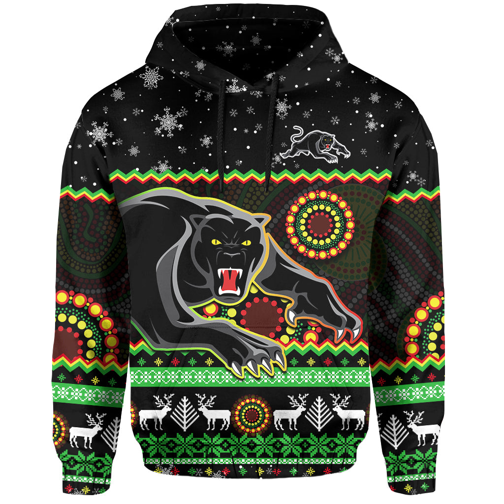 Panthers Christmas Hoodie Aboriginal Pattern Penrith Black Version - Vibe Hoodie Shop