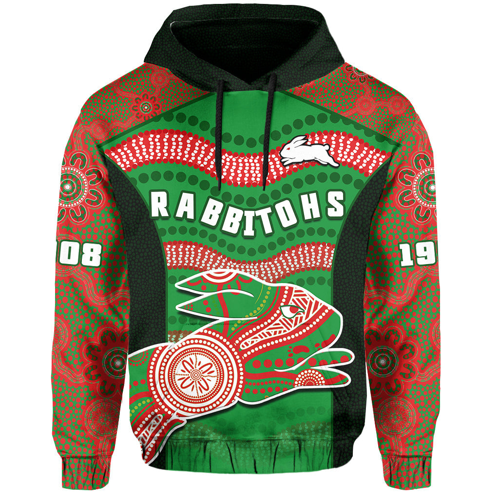 Rabbitohs Rugby Hoodie Souths 1908 Aboriginal Dot Painting Go Bunnies - Vibe Hoodie Shop