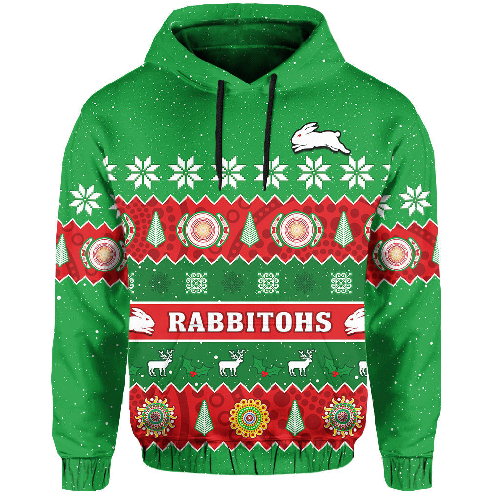 Rabbitohs Christmas Hoodie Souths Aboriginal Art Merry Xmas - Vibe Hoodie Shop